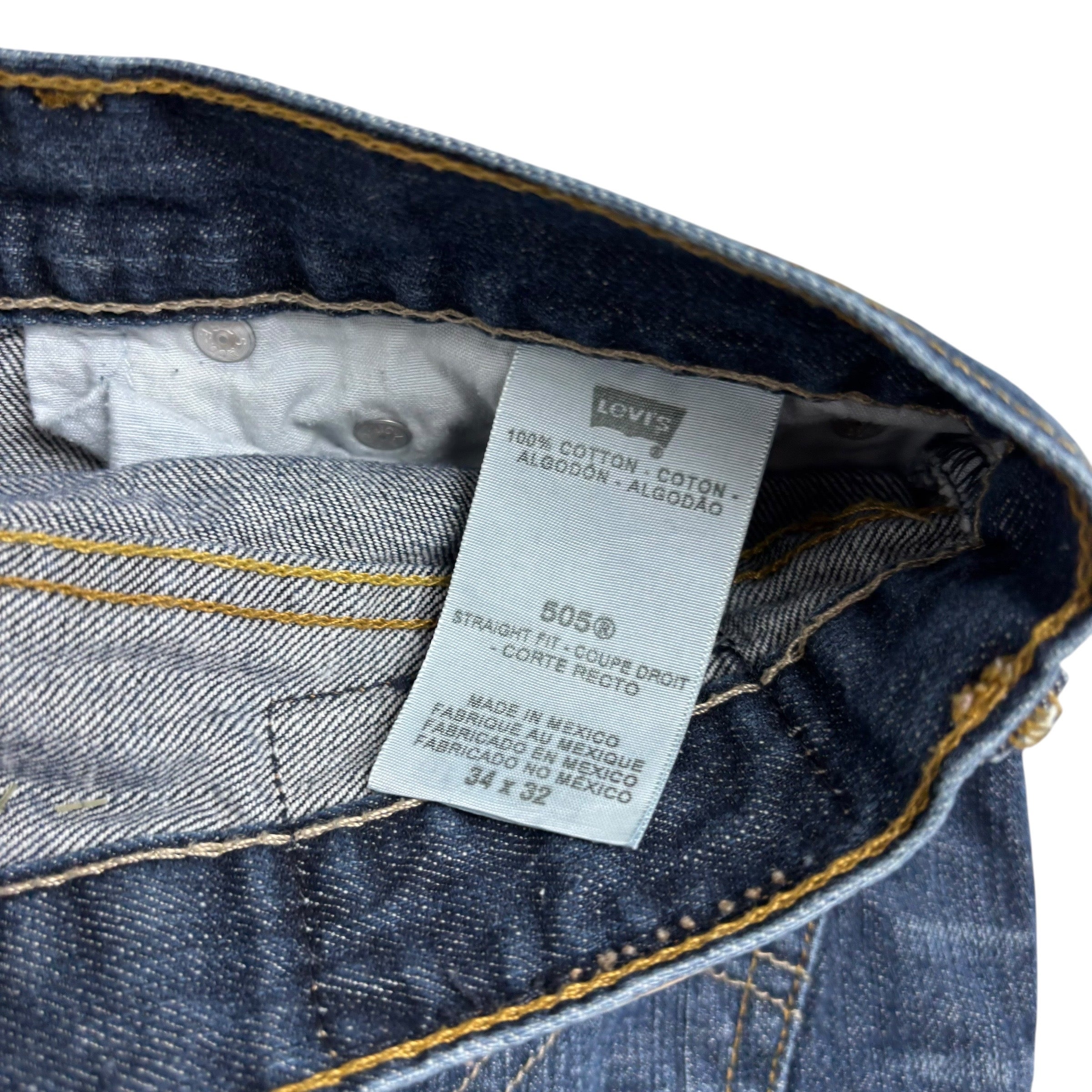 Levis 505 Jeans W34 L32 Mens Dark Blue Regular Straight Fit Vintage Denim (E)