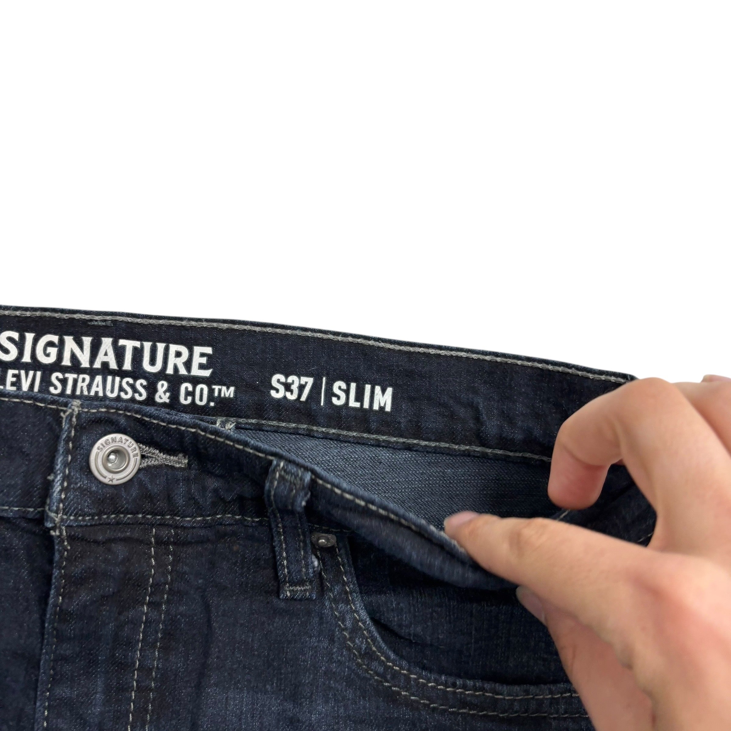 Levis Signature Jeans W33 L30 Mens Navy Blue Slim Fit Stretch Denim (E)