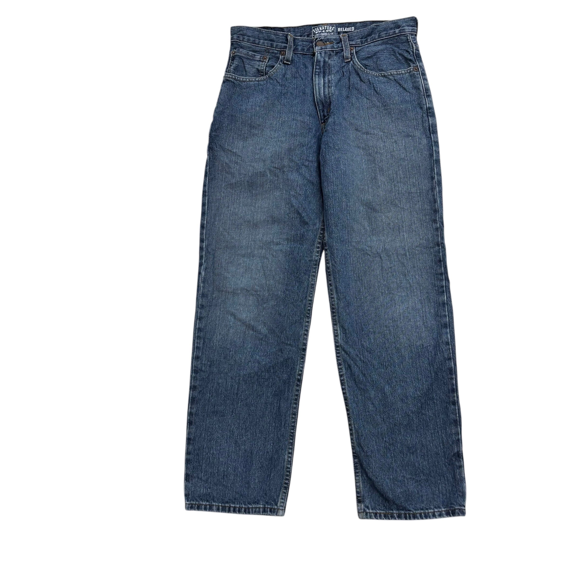 Levis Signature Jeans W32 L30 Mens Mid Blue Relaxed Straight Fit Vintage (E)