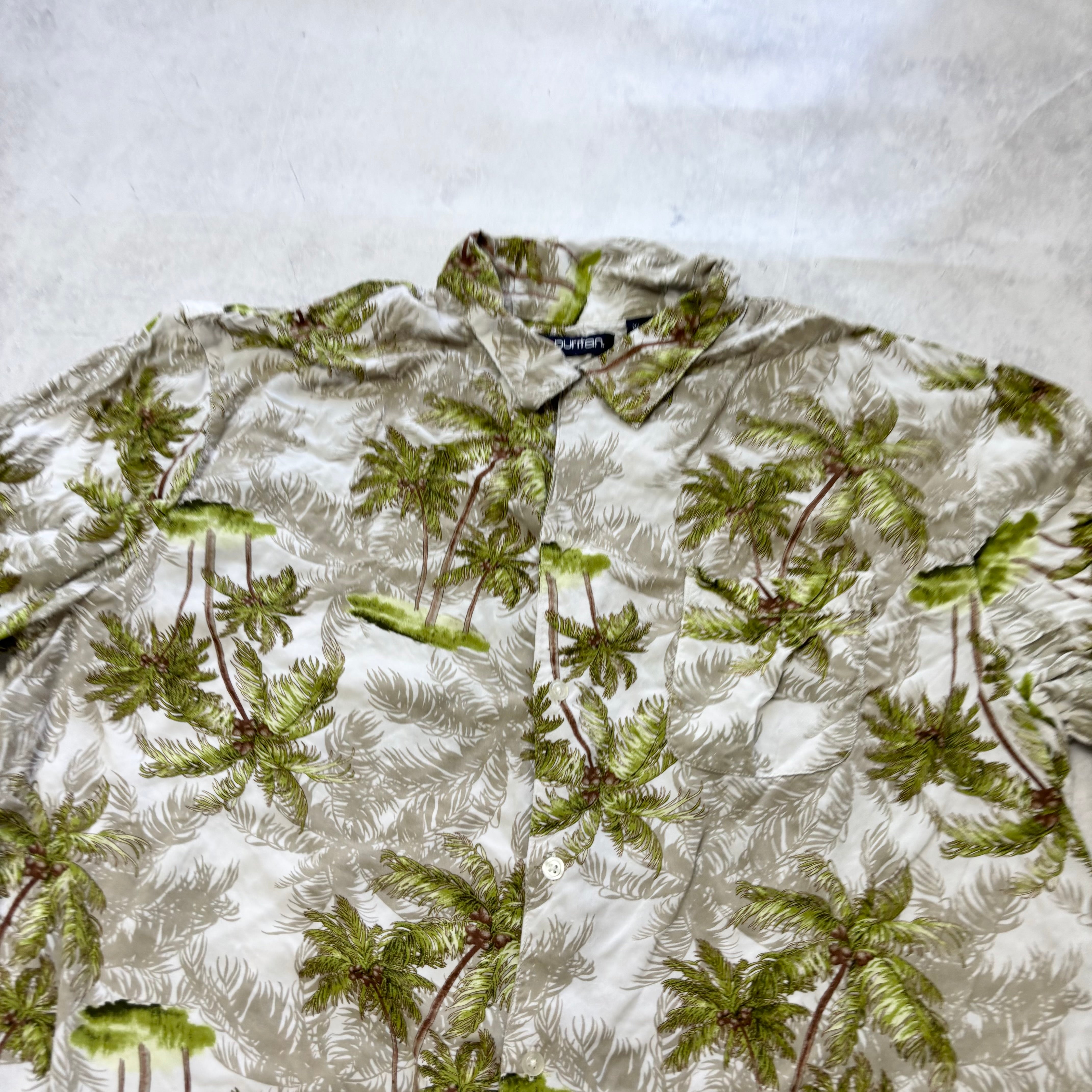 Vintage Hawaiian Shirt Mens Large Green Floral Aloha Short Sleeve Rayon (E)