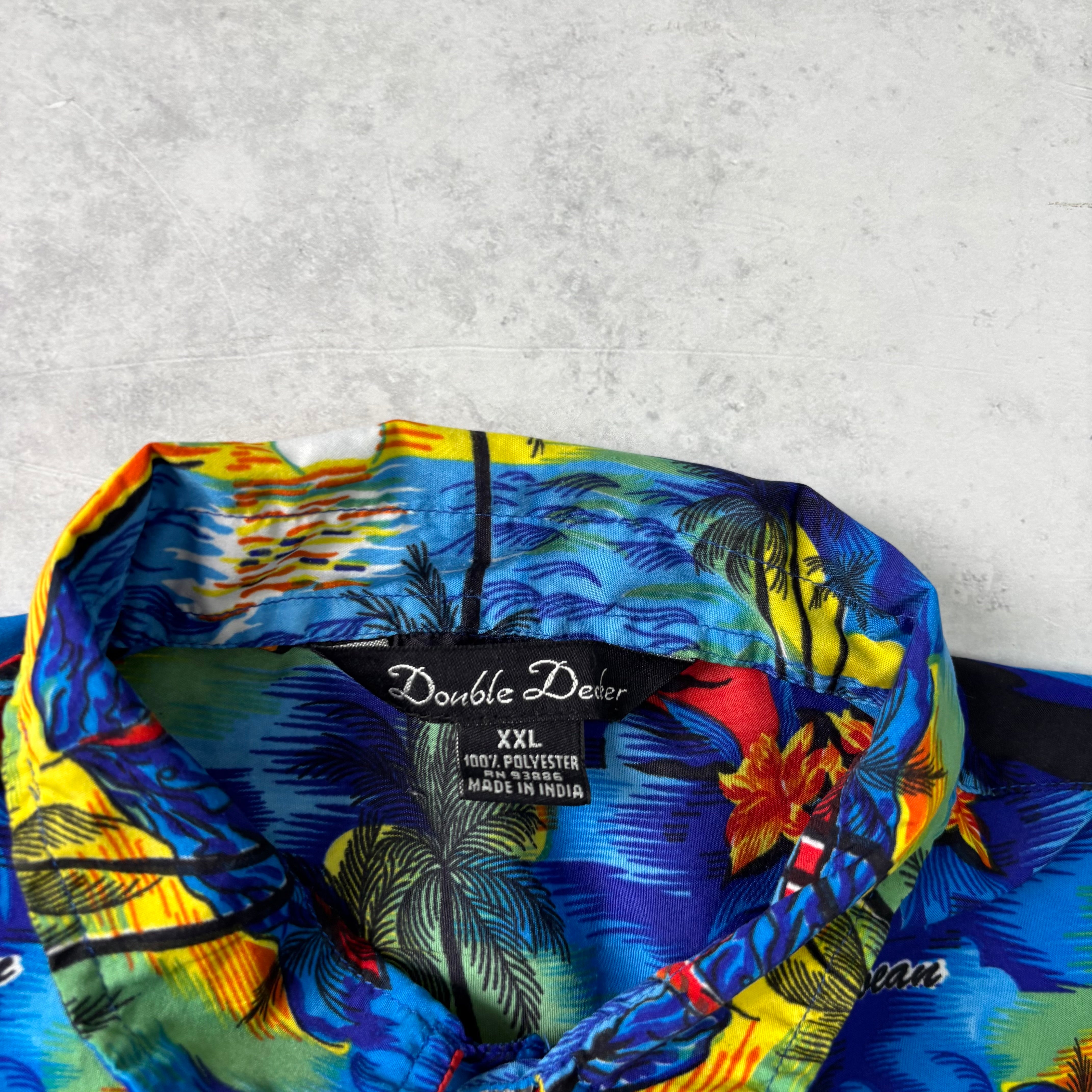Hawaiian Shirt Mens XXL Blue Floral Aloha Short Sleeve Polyester (E)