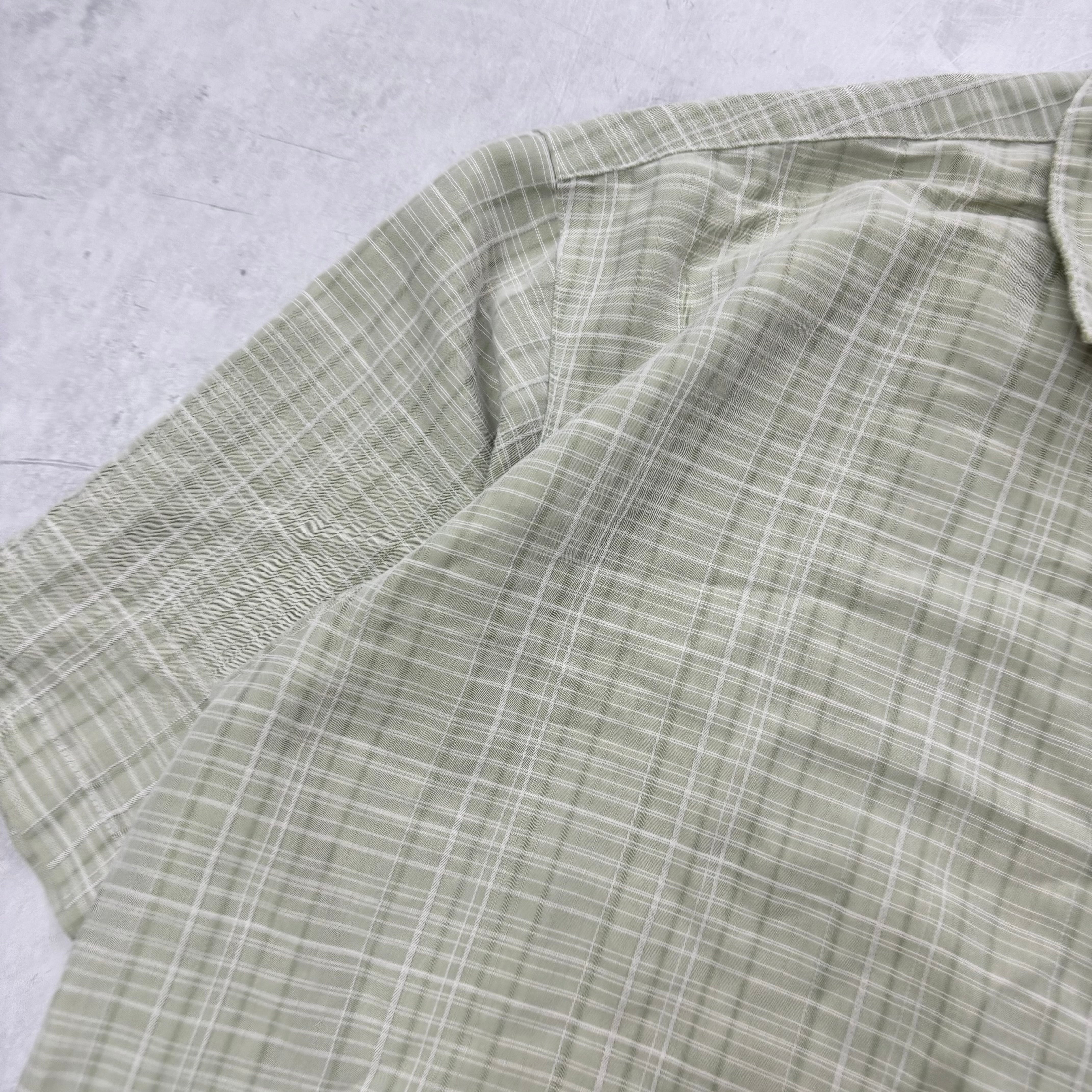 Vintage Check Shirt Mens Large Green Short Sleeve Rayon Blend (E)