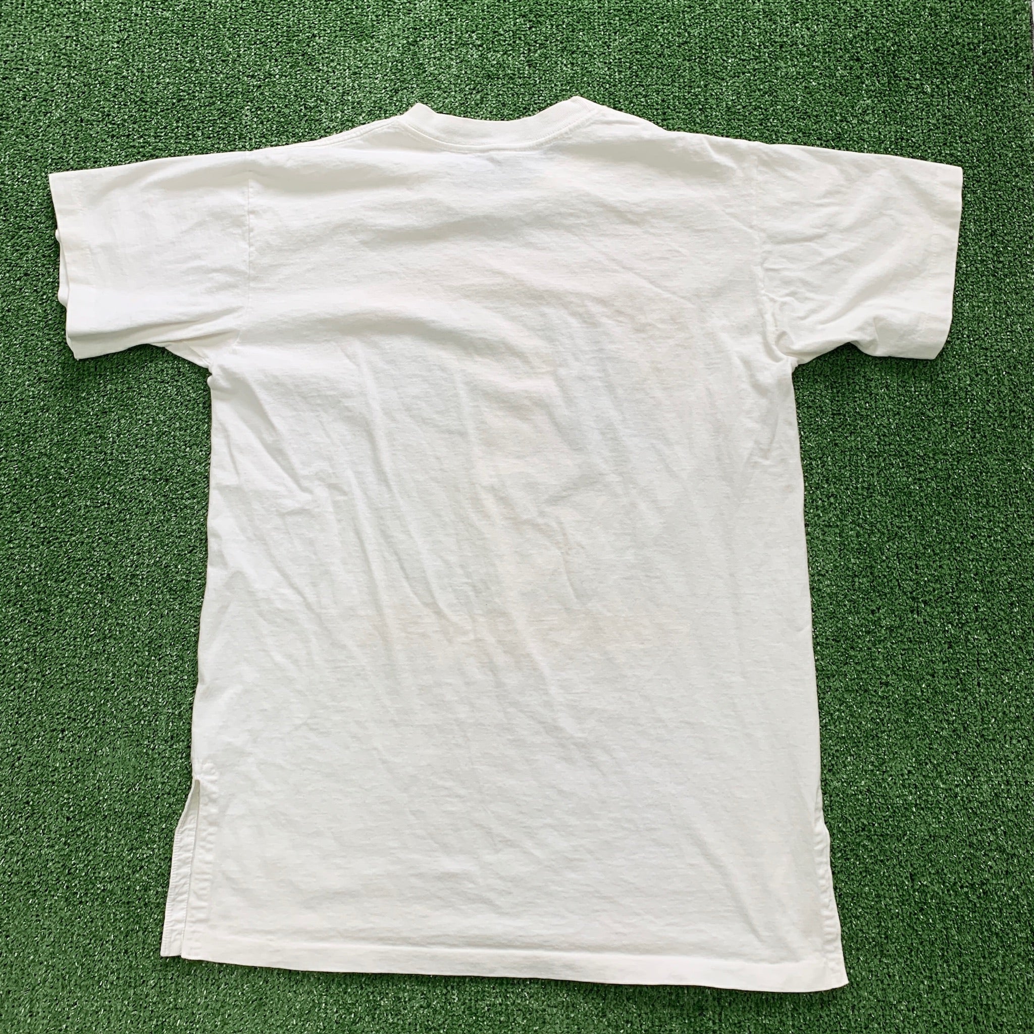 Vintage T Shirt Mens Large White Single Stitch Graphic Print 90s USA Plane