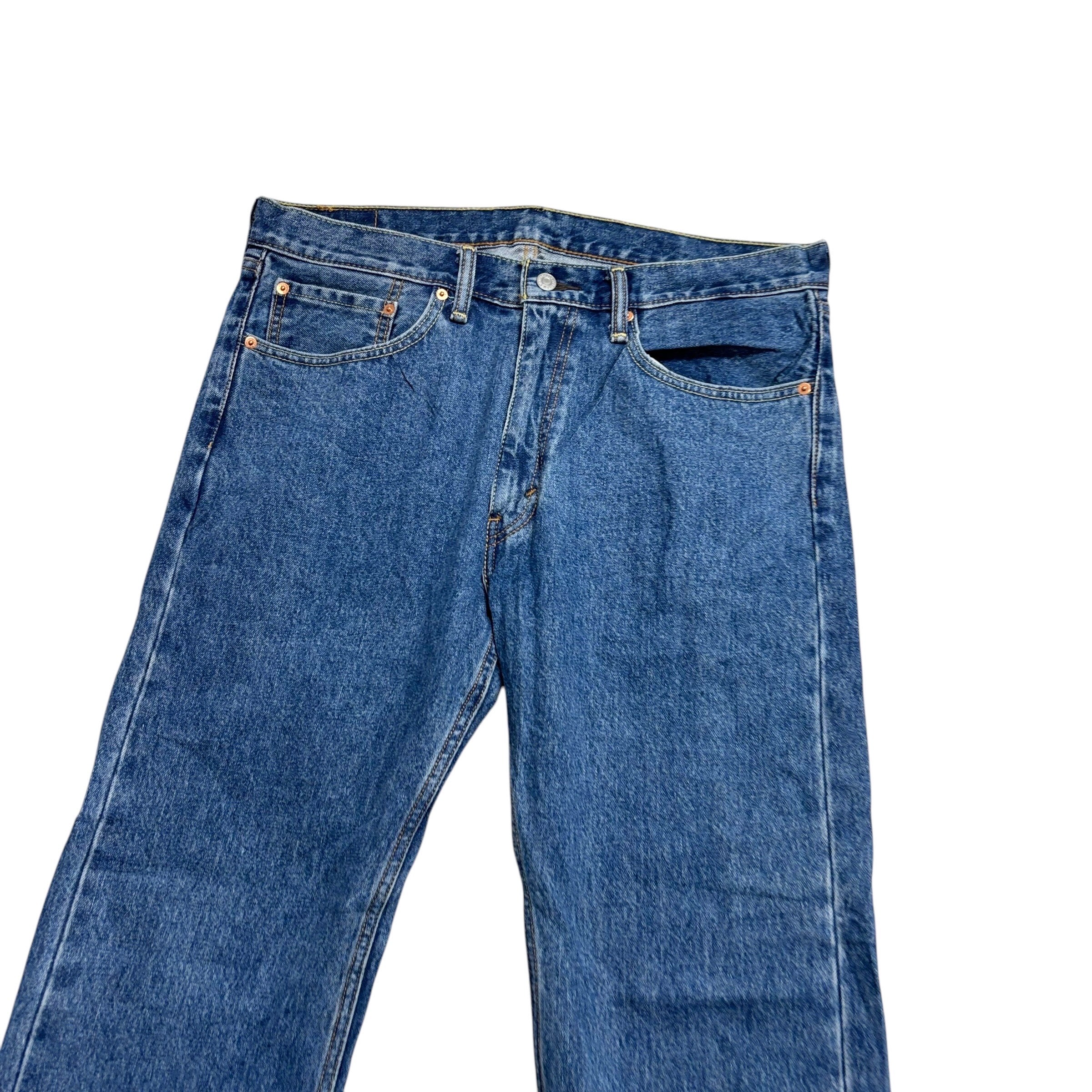 Levis 505 Jeans W36 L30 Mens Mid Blue Regular Straight Fit Denim (E)