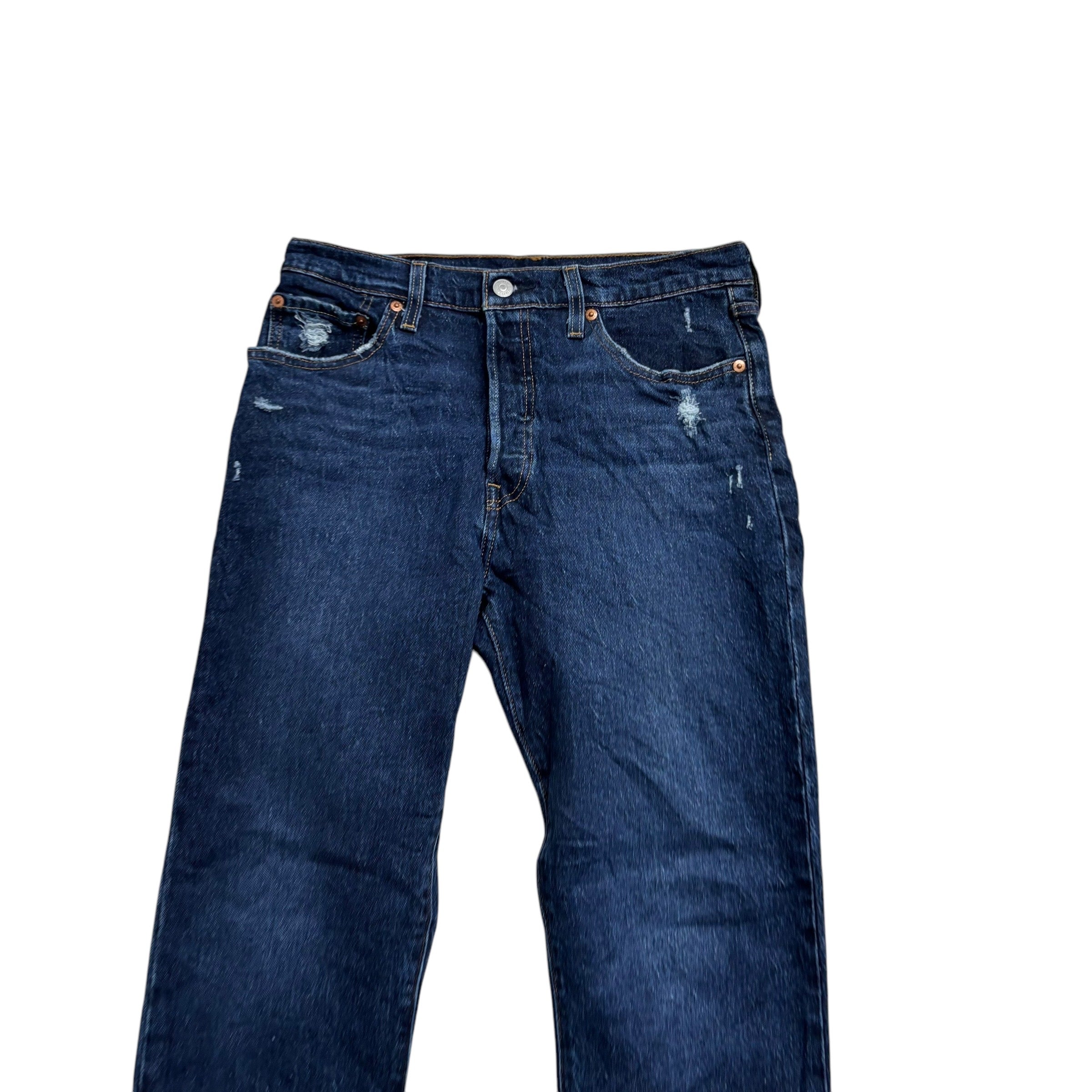 Levis 501 Jeans W29 L26 Womens Dark Blue Regular Fit Distressed Stretch Denim