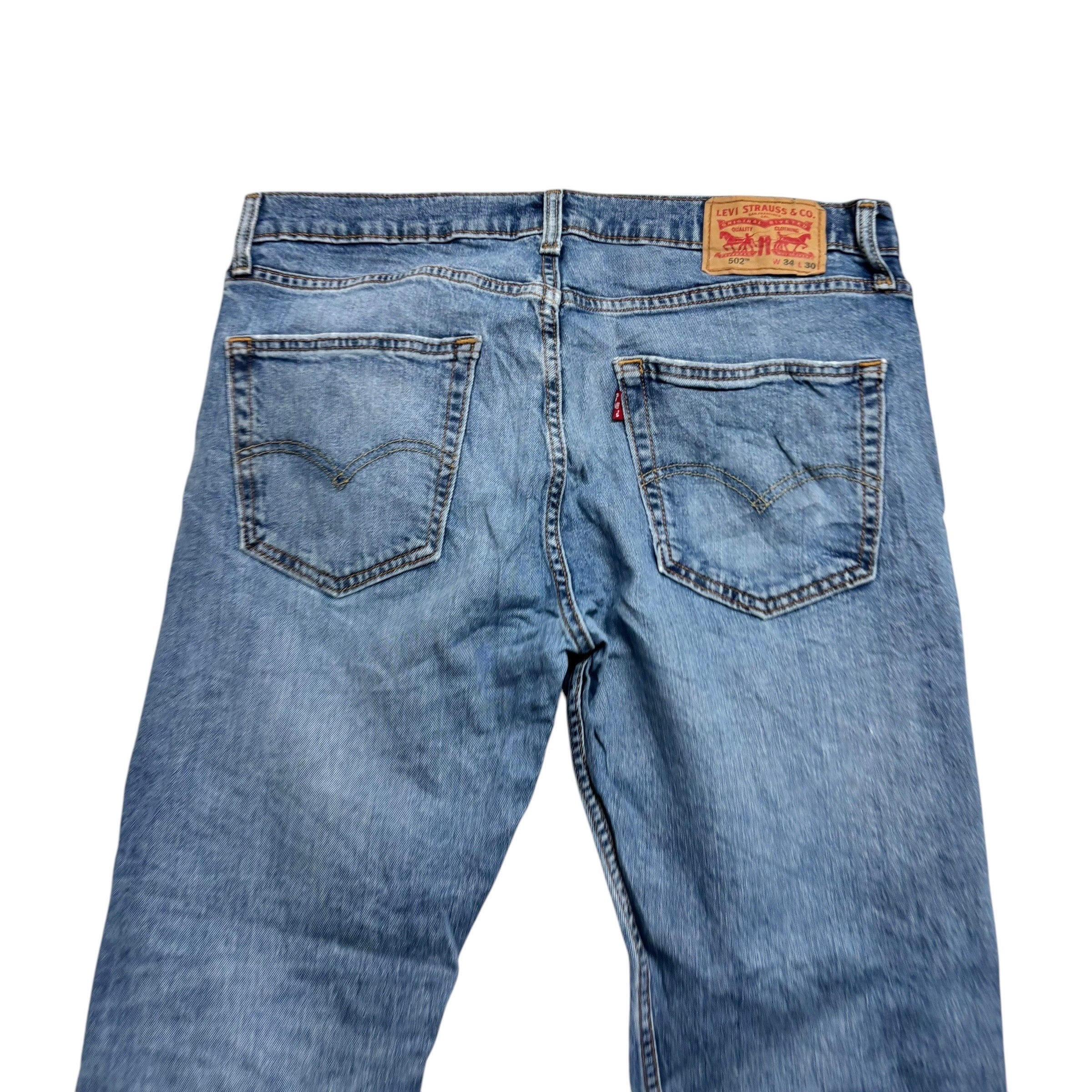 Levis 502 Jeans W34 L29 Mens Light Blue Regular Tapered Fit Stretch Denim (F)