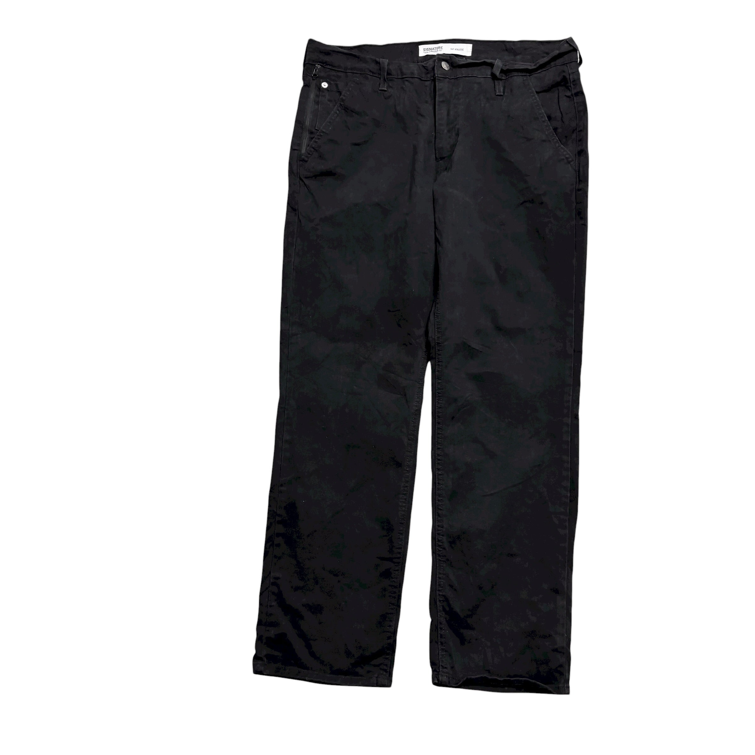Levis Signature Trousers W34 L30 Mens Black Athletic Straight Stretch Pants (E)