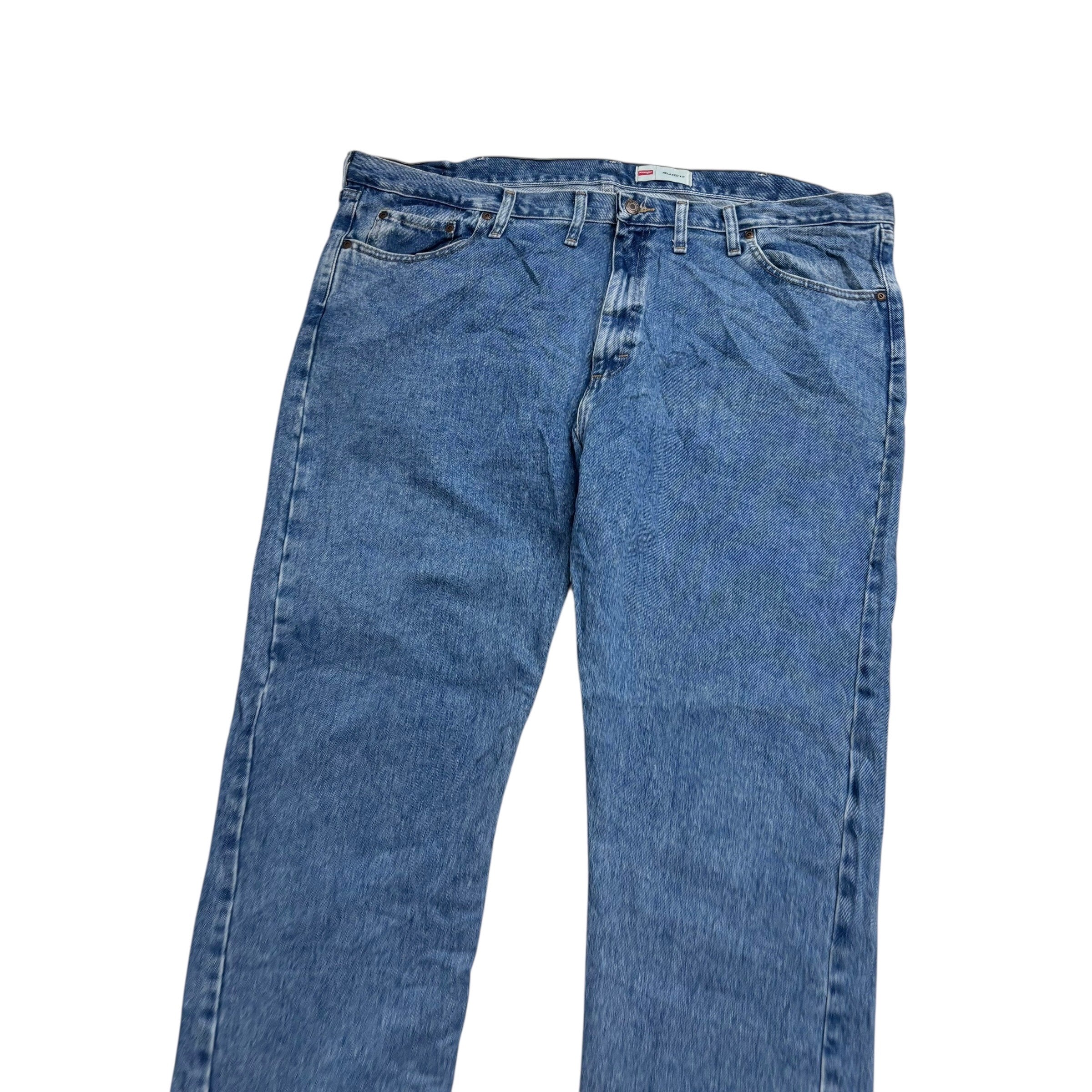 Wrangler Jeans W46 L30 Mens Mid Blue Relaxed Straight Fit Denim (E)