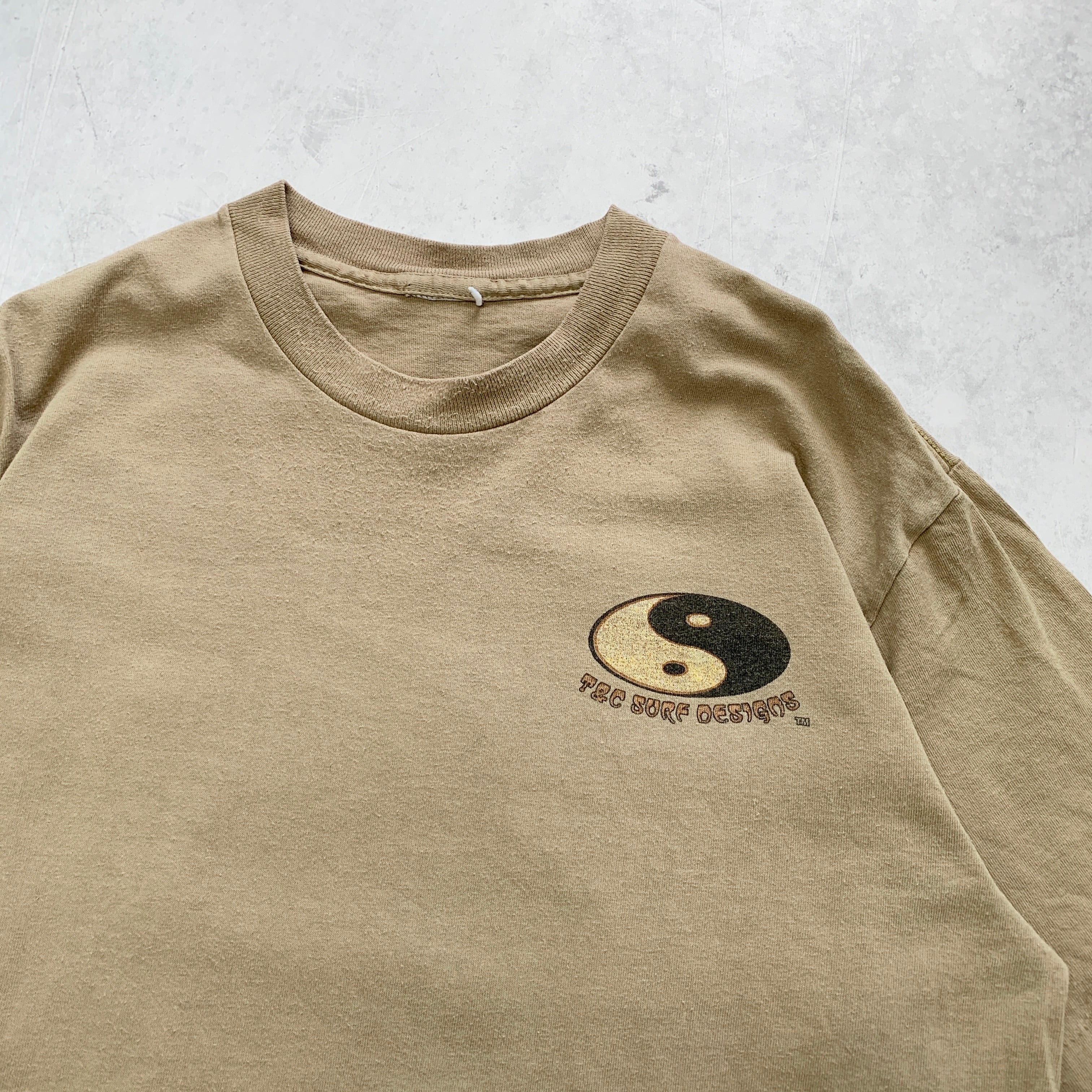 Vintage T Shirt Mens Medium Brown Tan Single Stitch Graphic Print 90s Surf