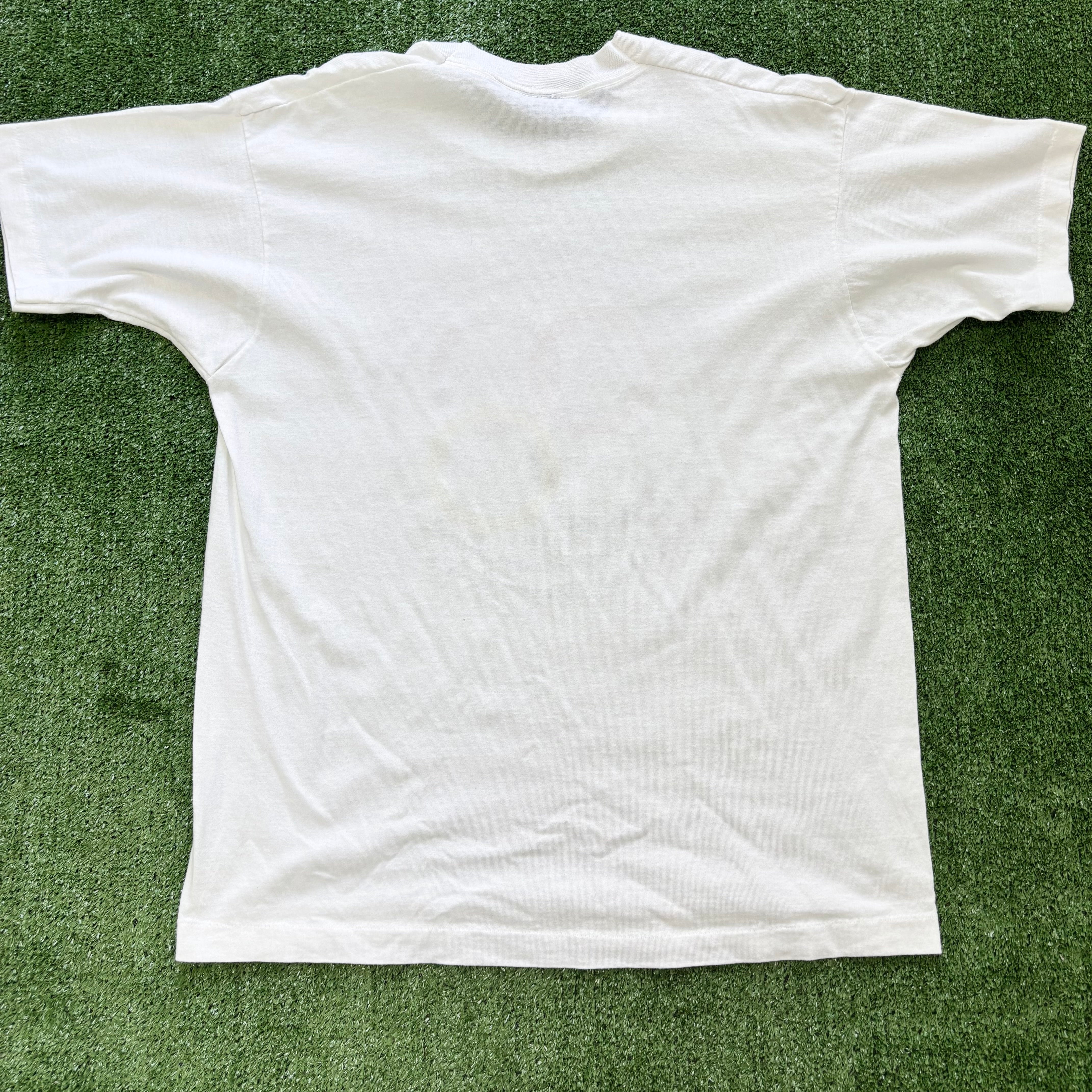 Vintage T Shirt Mens Large White Single Stitch Graphic Print 90s USA (E)