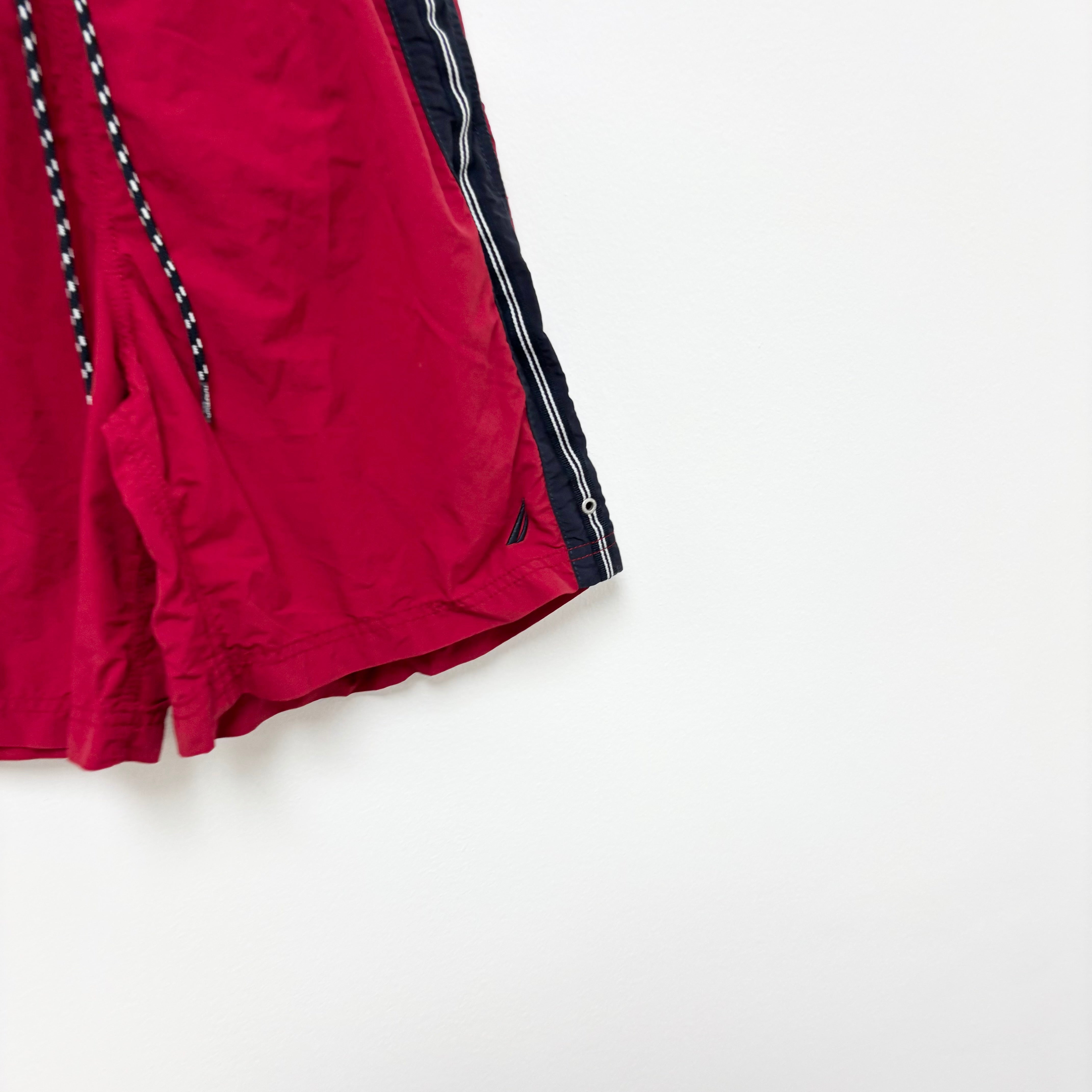 Nautica Swimming Shorts Mens Medium Red Surf Beach Swim Pockets (E)