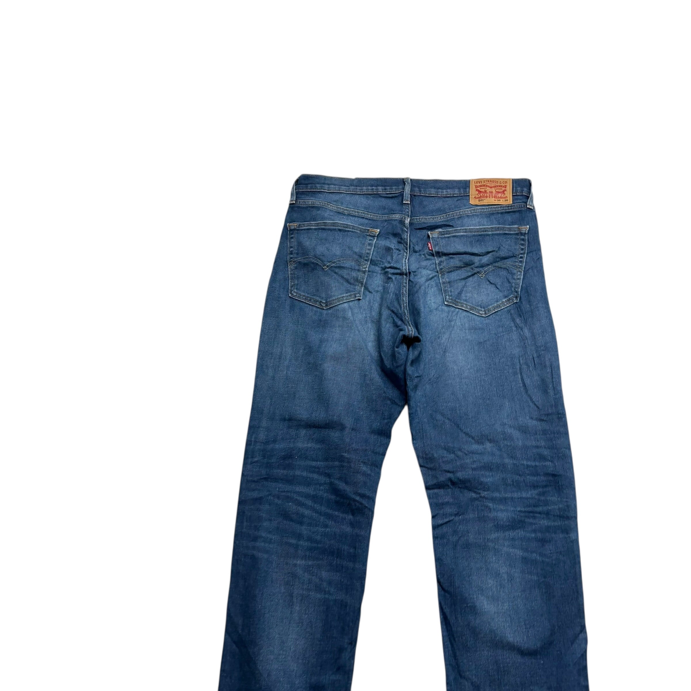 Levis 541 Jeans W36 L35 Mens Mid Blue Athletic Tapered Fit Stretch Denim (E)