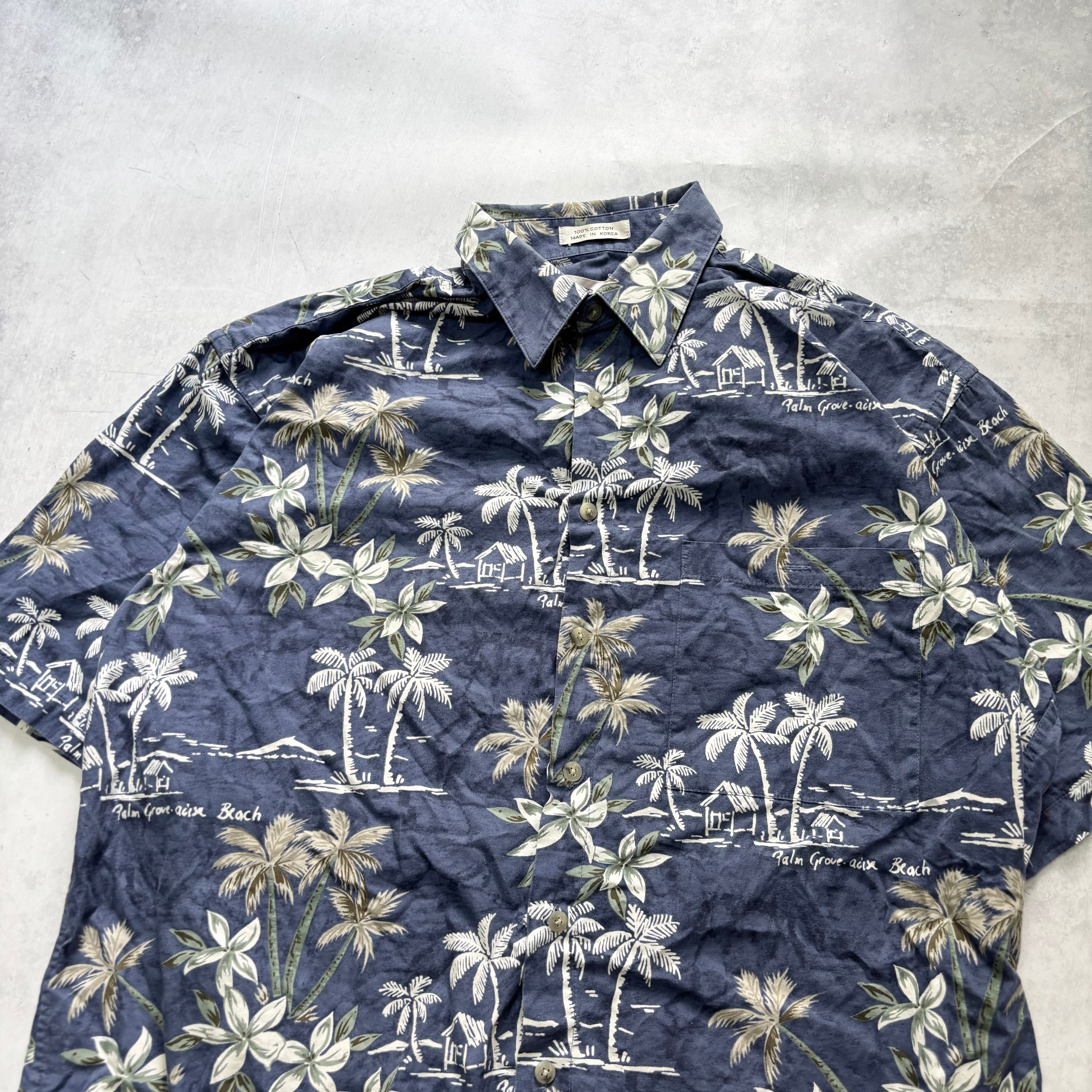Hawaiian Shirt Mens Large Blue Floral Aloha Short Sleeve Cotton (E)
