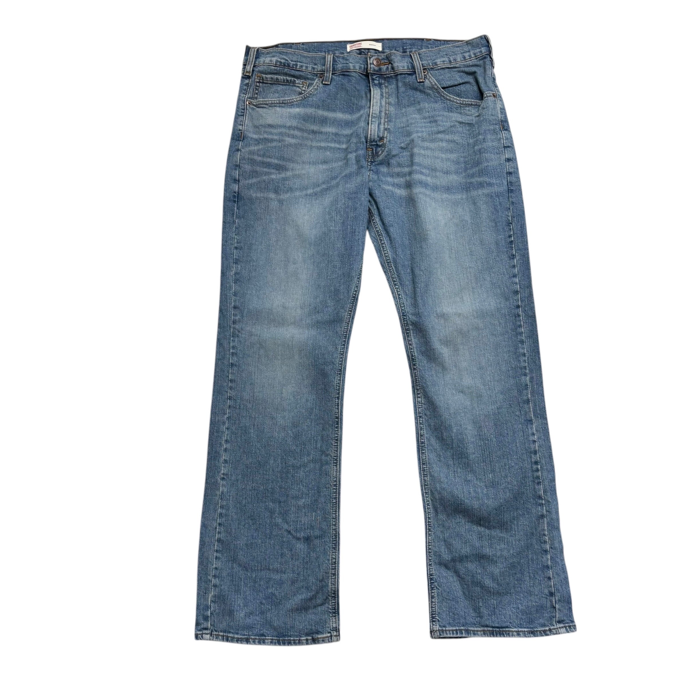 Levis Signature Jeans W36 L32 Mens Mid Blue Regular Bootcut Fit Stretch (E)