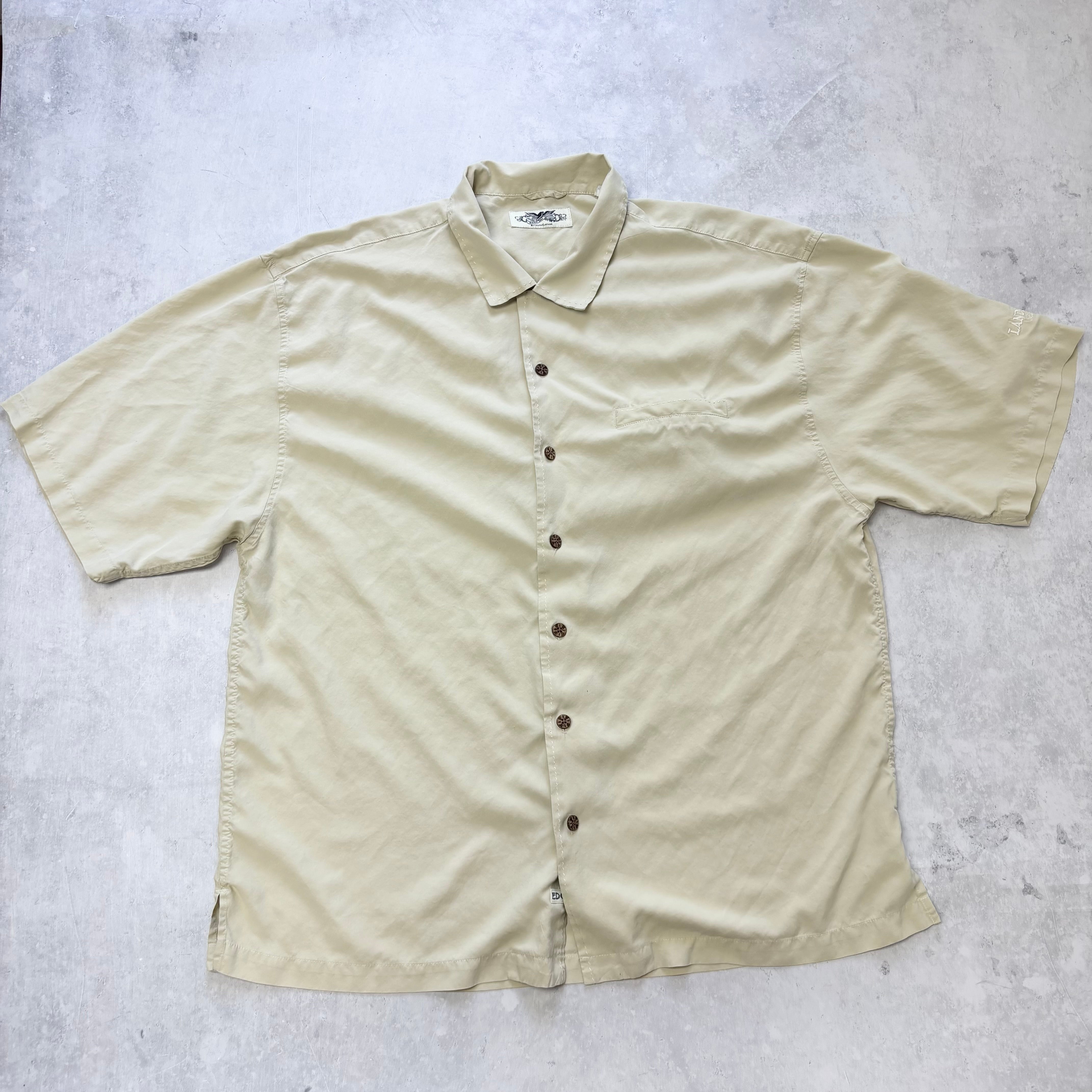 Vintage Shirt Mens XXL Cream Tan Short Sleeve Silk (E)