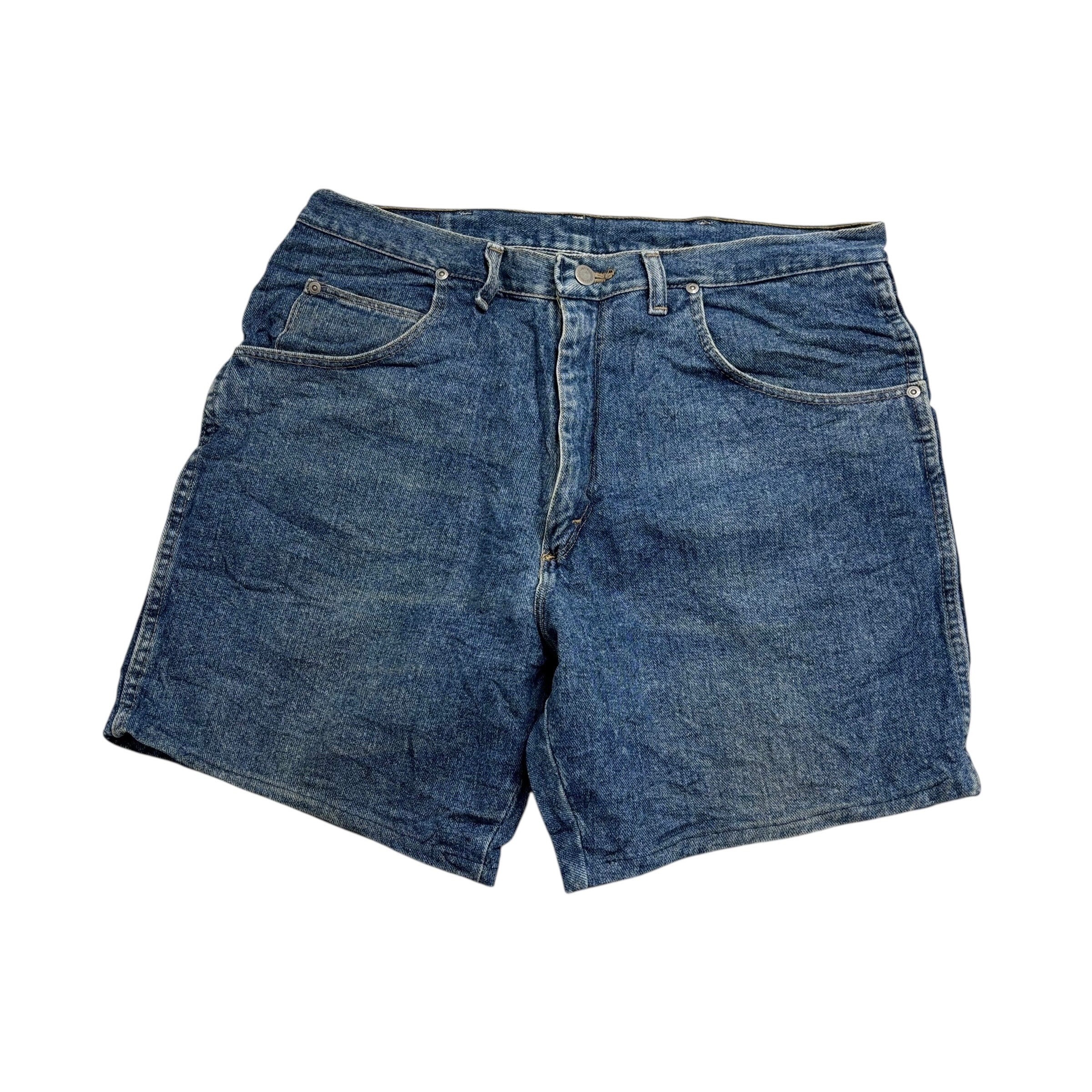 Wrangler Denim Shorts W36 Mens Mid Blue 7in Regular Fit Vintage