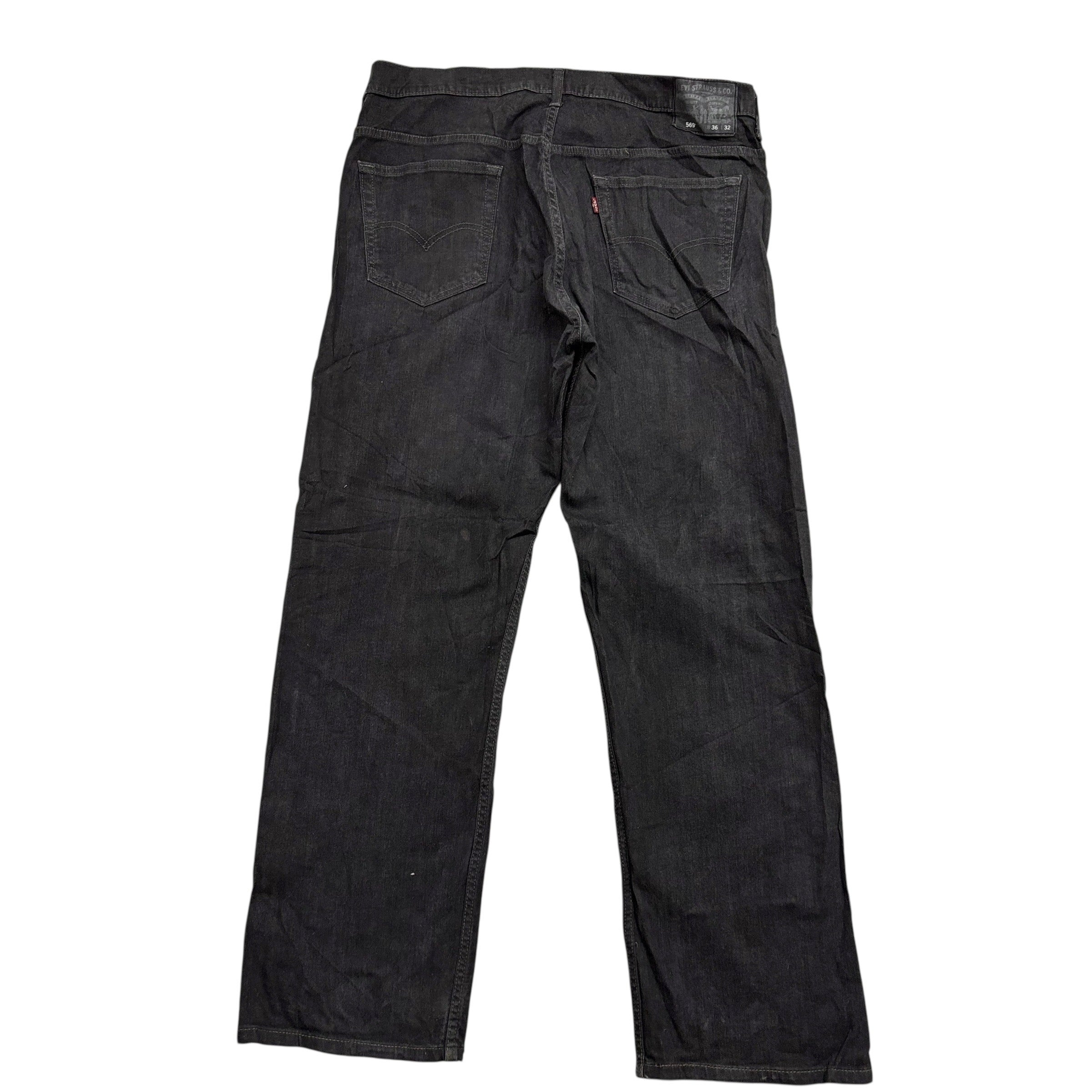 Levis 569 Jeans W36 L32 Mens Black Relaxed Straight Fit Stretch Denim