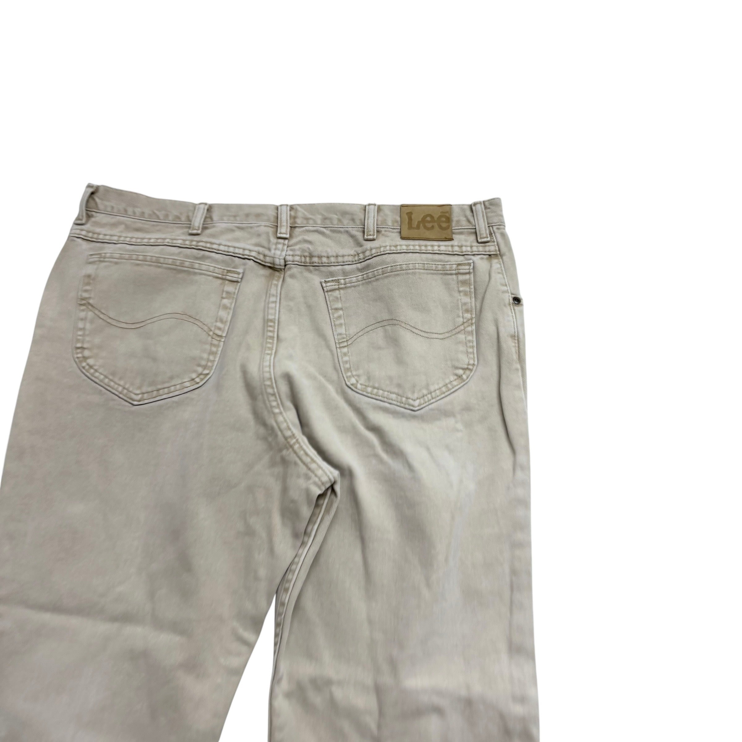 Lee Jeans W38 L30 Mens Regular Straight Fit Cream Tan Vintage USA Made Denim
