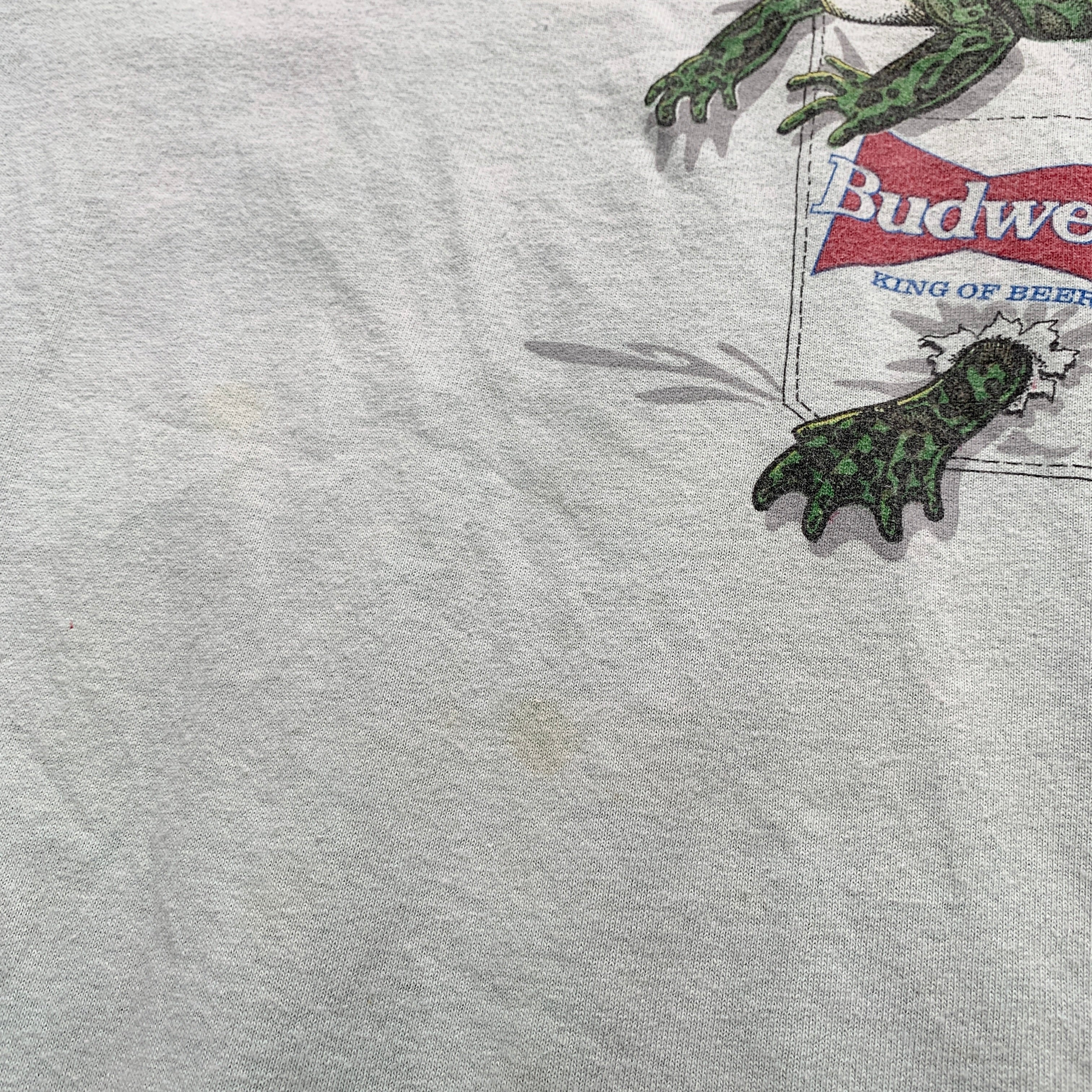 Vintage T Shirt Mens XL Green Single Stitch Graphic Print 90s Budweiser Beer