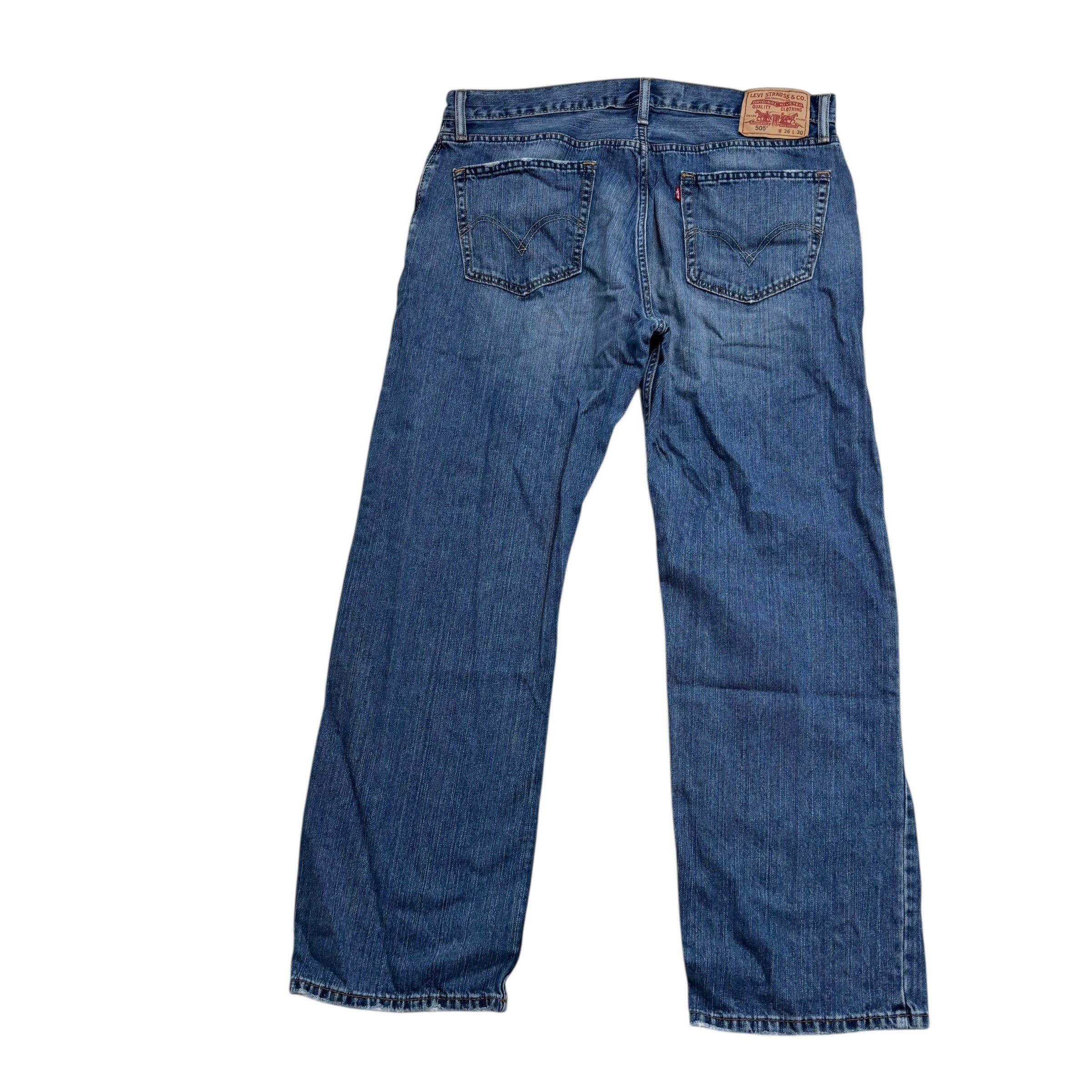 Levis 505 Jeans W36 L30 Mens Mid Blue Regular Straight Fit Vintage Denim (E)