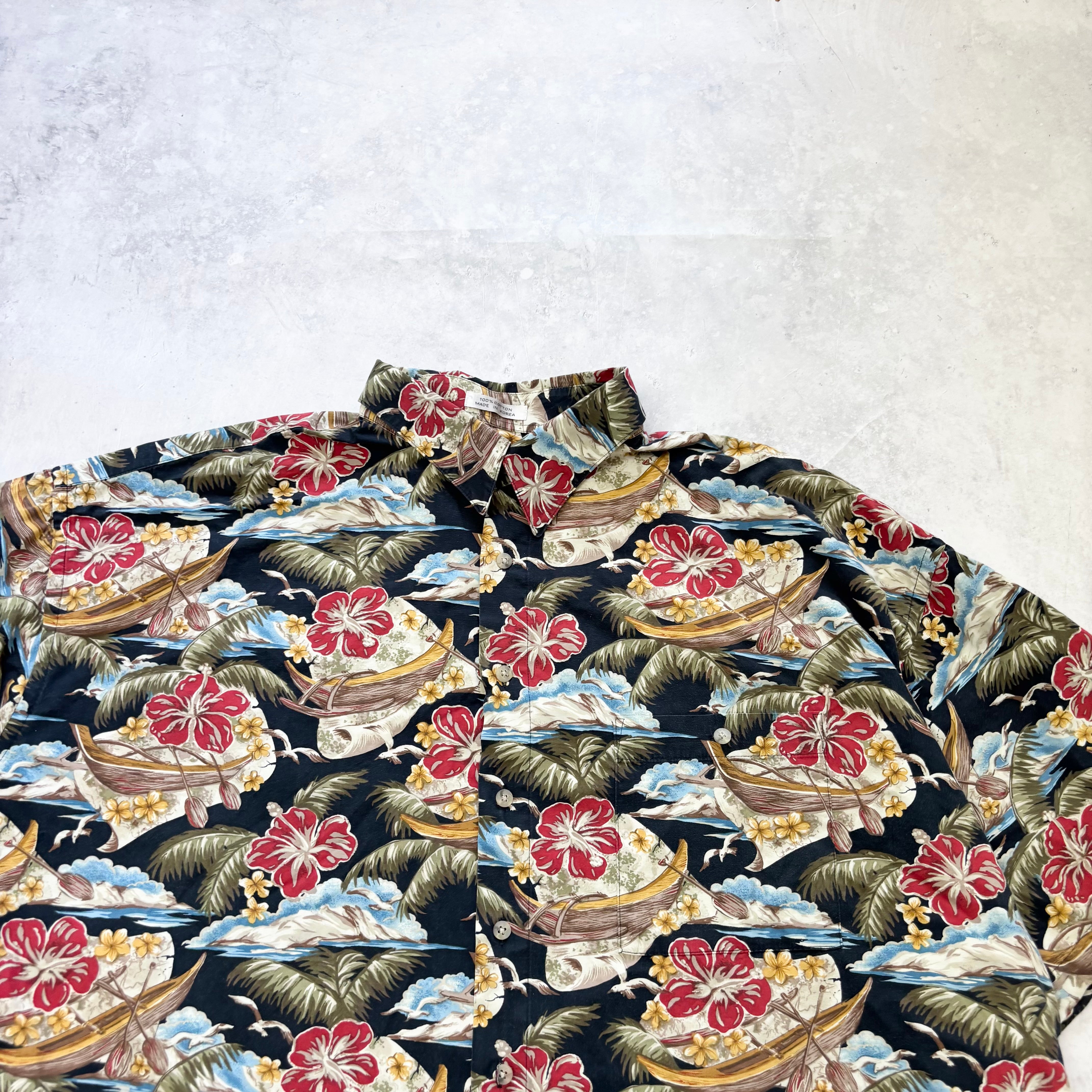 Vintage Hawaiian Shirt Mens 3XL Black Multi Floral Aloha Short Sleeve Cotton (E)