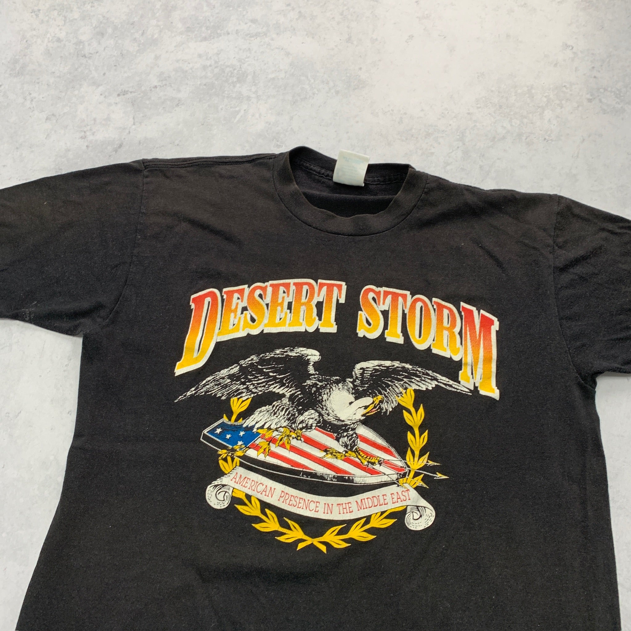 Vintage T Shirt Mens Medium Black Single Stitch Graphic Print 90s Desert Storm