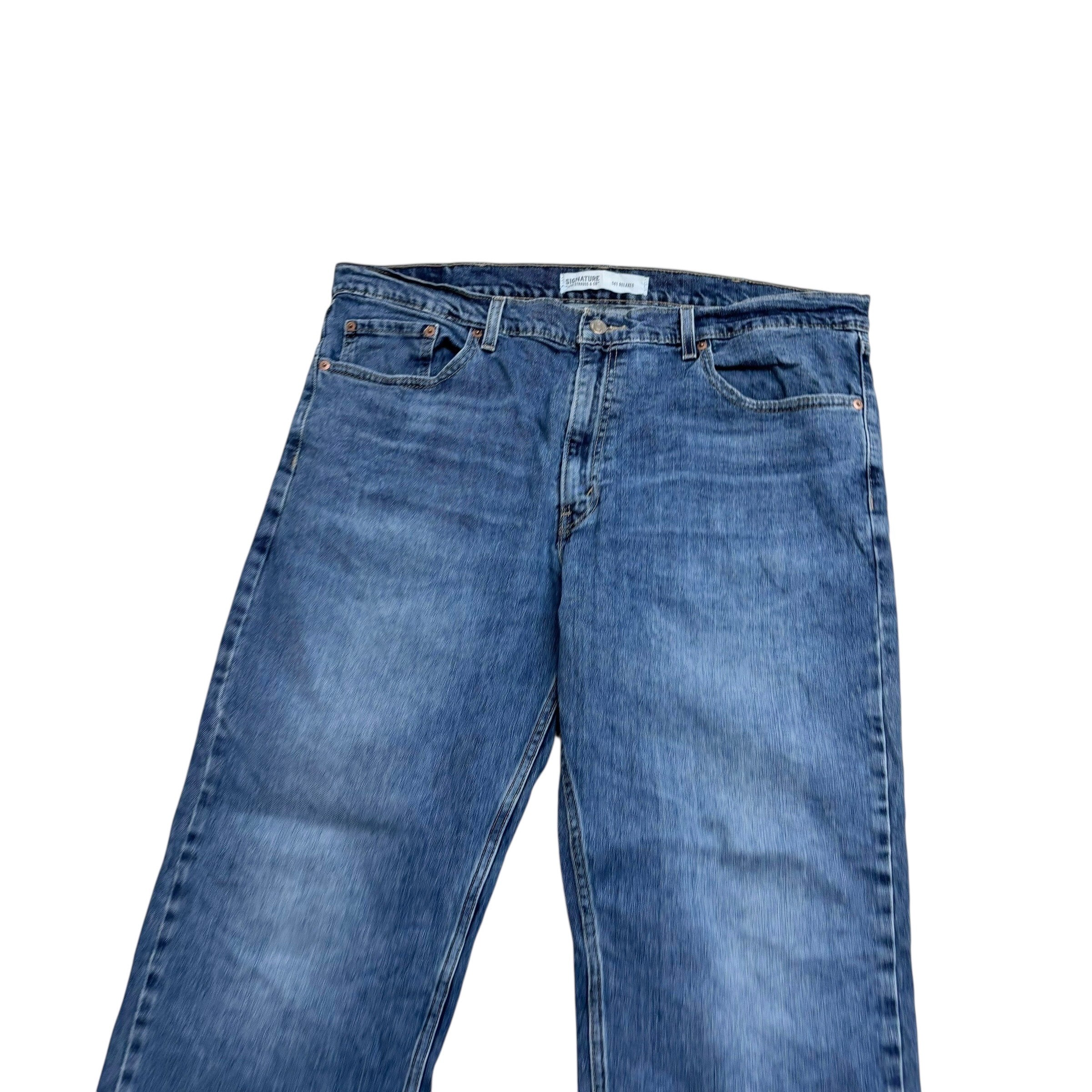 Levis Signature Jeans W40 L30 Mens Mid Blue Relaxed Straight Stretch Denim (E)