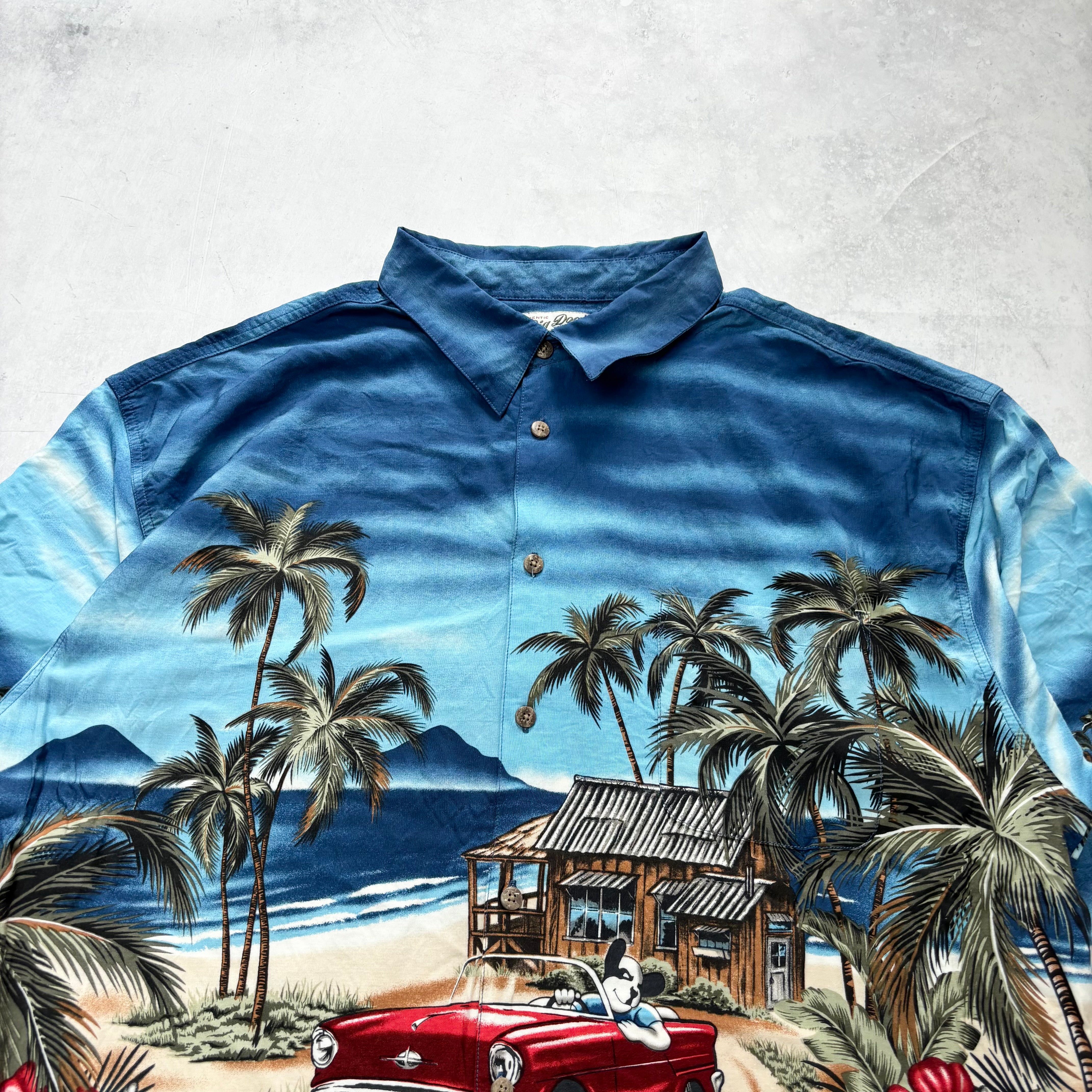 Vintage Hawaiian Shirt Mens 3XL Blue Floral Aloha Short Sleeve Rayon (E)
