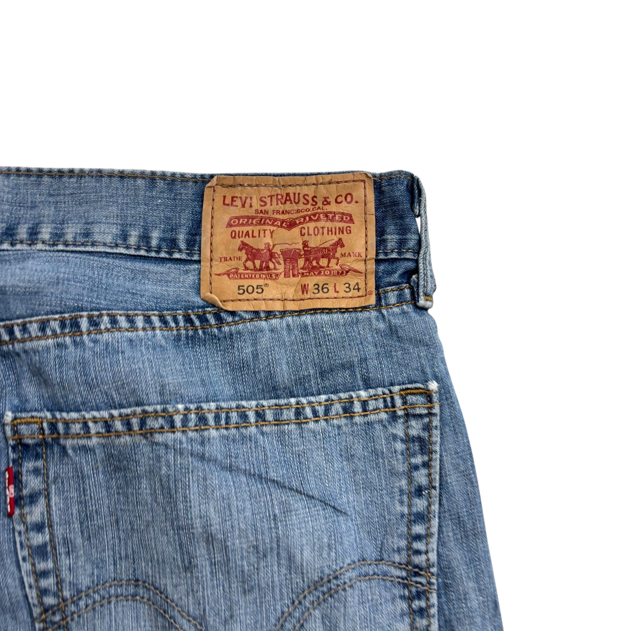 Levis 505 Jeans W36 L34 Mens Mid Blue Regular Straight Fit Vintage Denim (F)