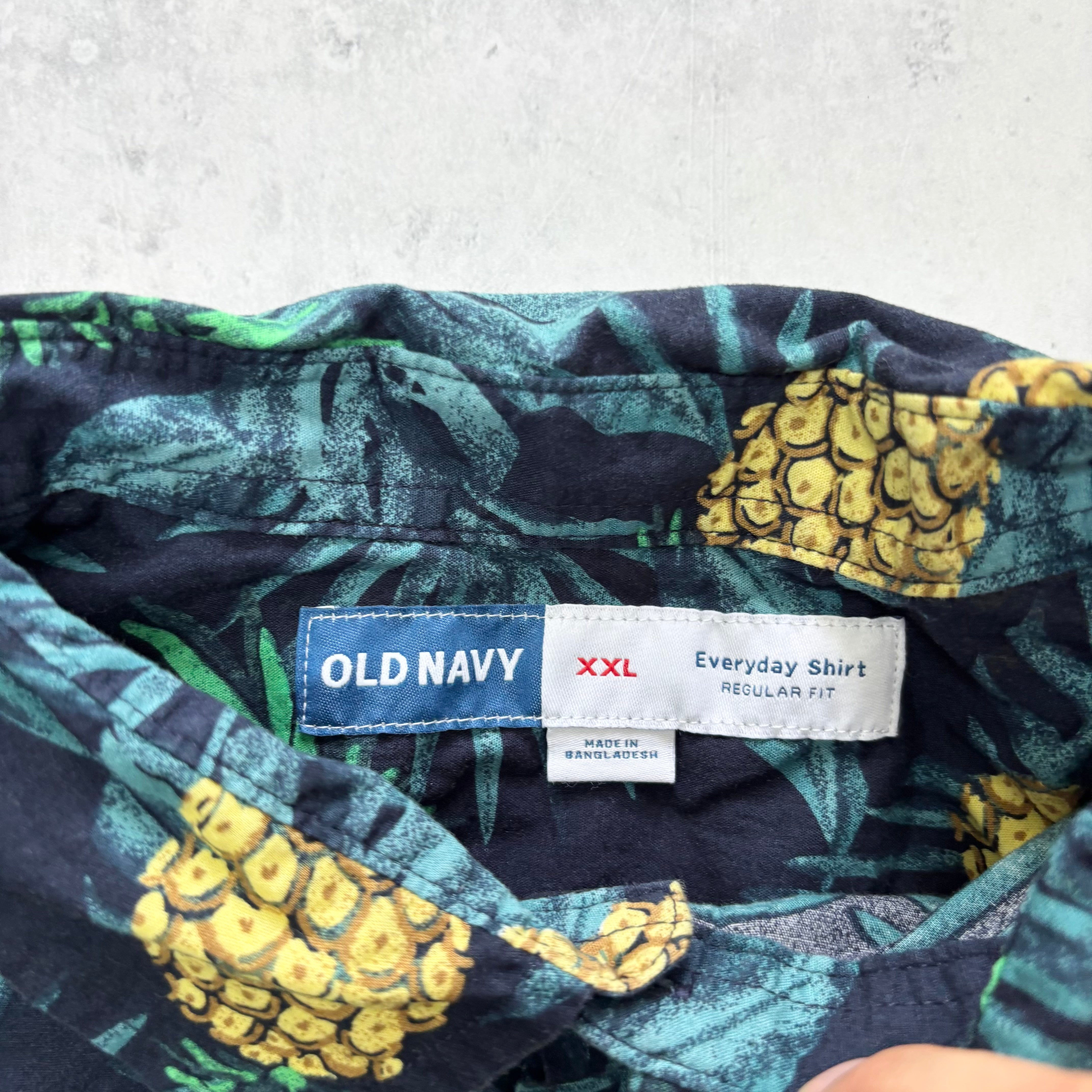 Hawaiian Shirt Mens XXL Navy Short Sleeve Cotton Old Navy Regular Fit (E)