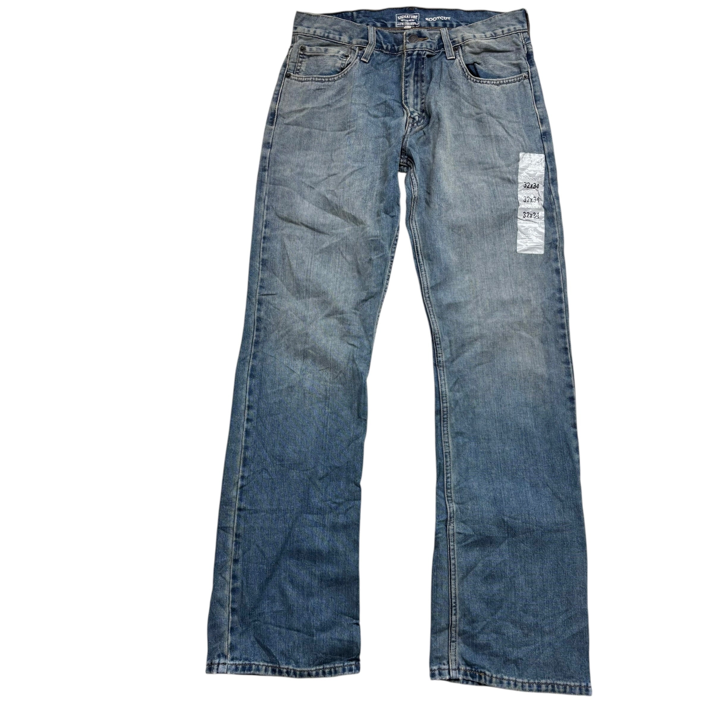 Levis Signature Jeans W32 L34 Mens Mid Blue Regular Bootcut Fit Denim (E)