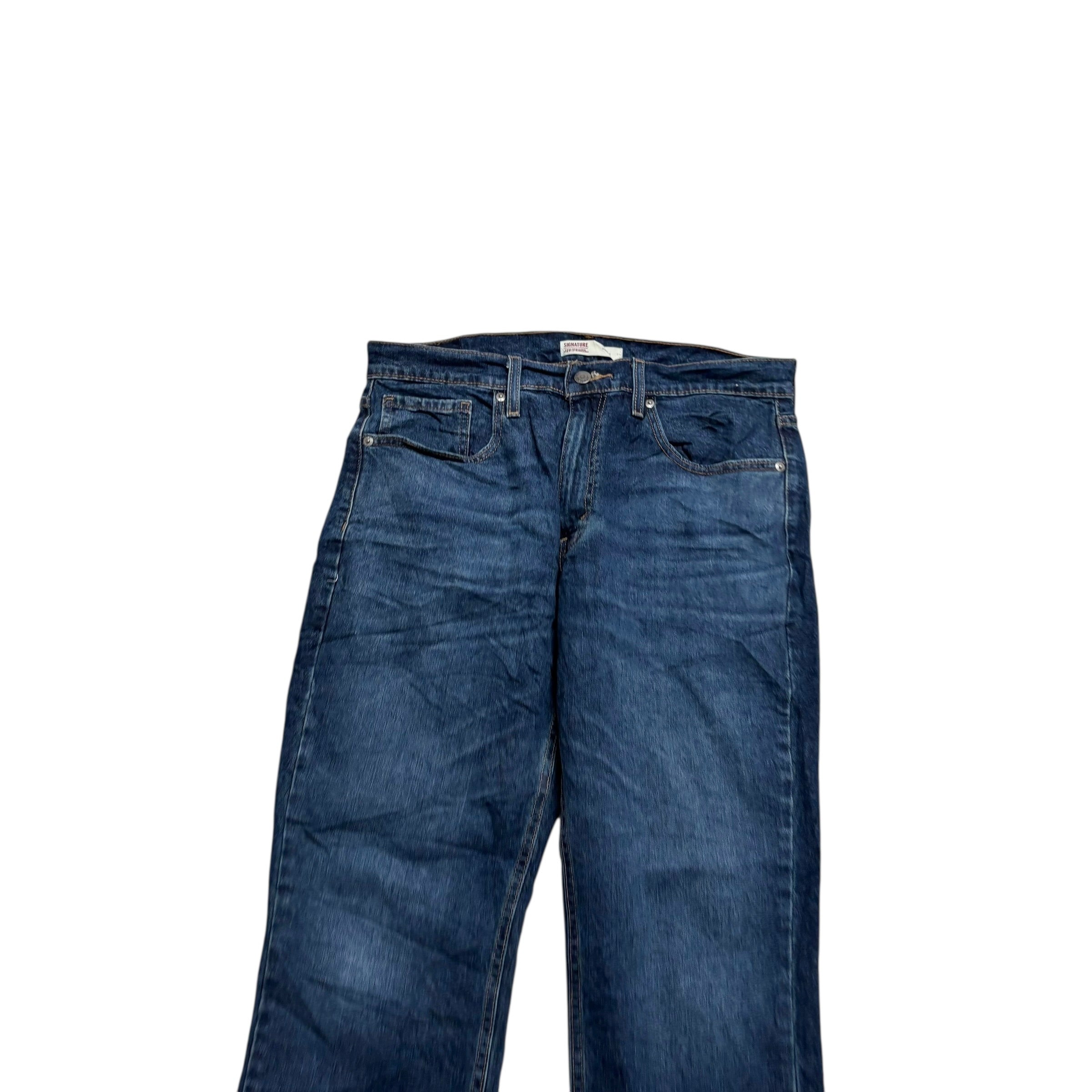 Levis Signature Jeans W33 L30 Mens Dark Blue Athletic Tapered Stretch Denim (E)