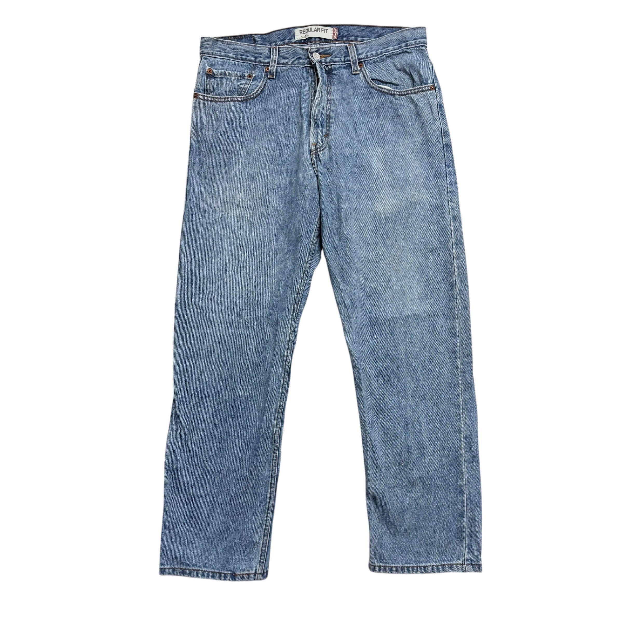 Levis 505 Jeans W34 L29 Mens Light Blue Regular Straight Fit Vintage Denim (E)