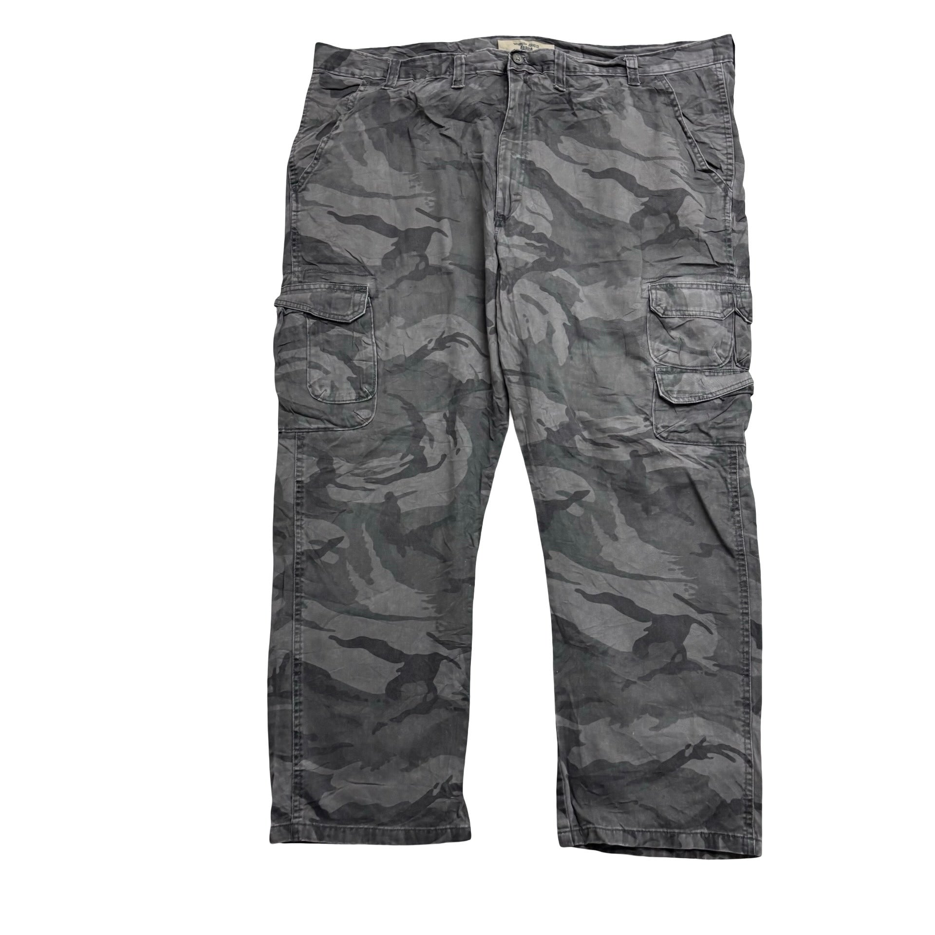 Wrangler Cargo Trousers W46 L30 Mens Grey Camo Relaxed Straight Fit (E)