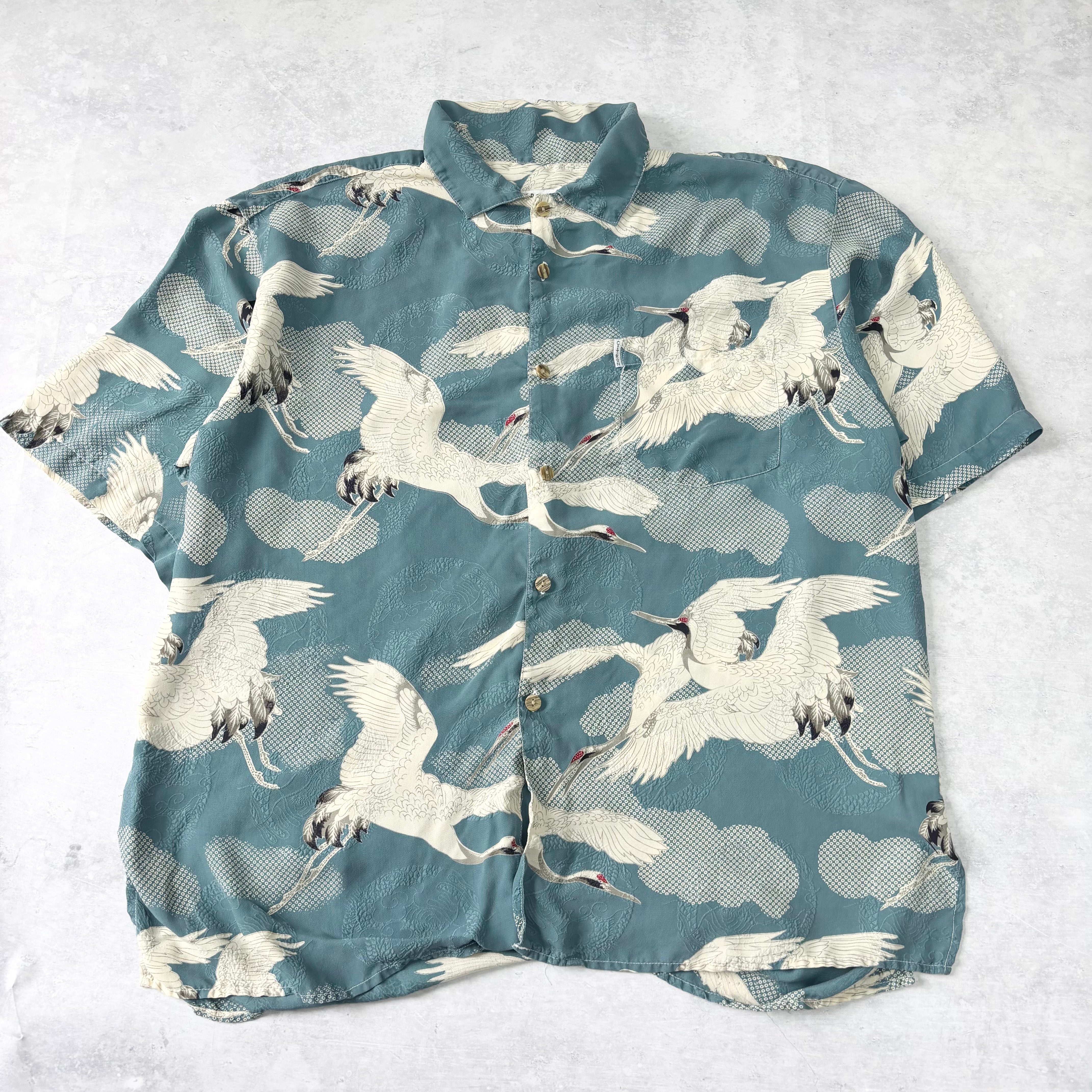 Vintage Hawaiian Shirt Mens Large Blue Floral Aloha Short Sleeve (E)