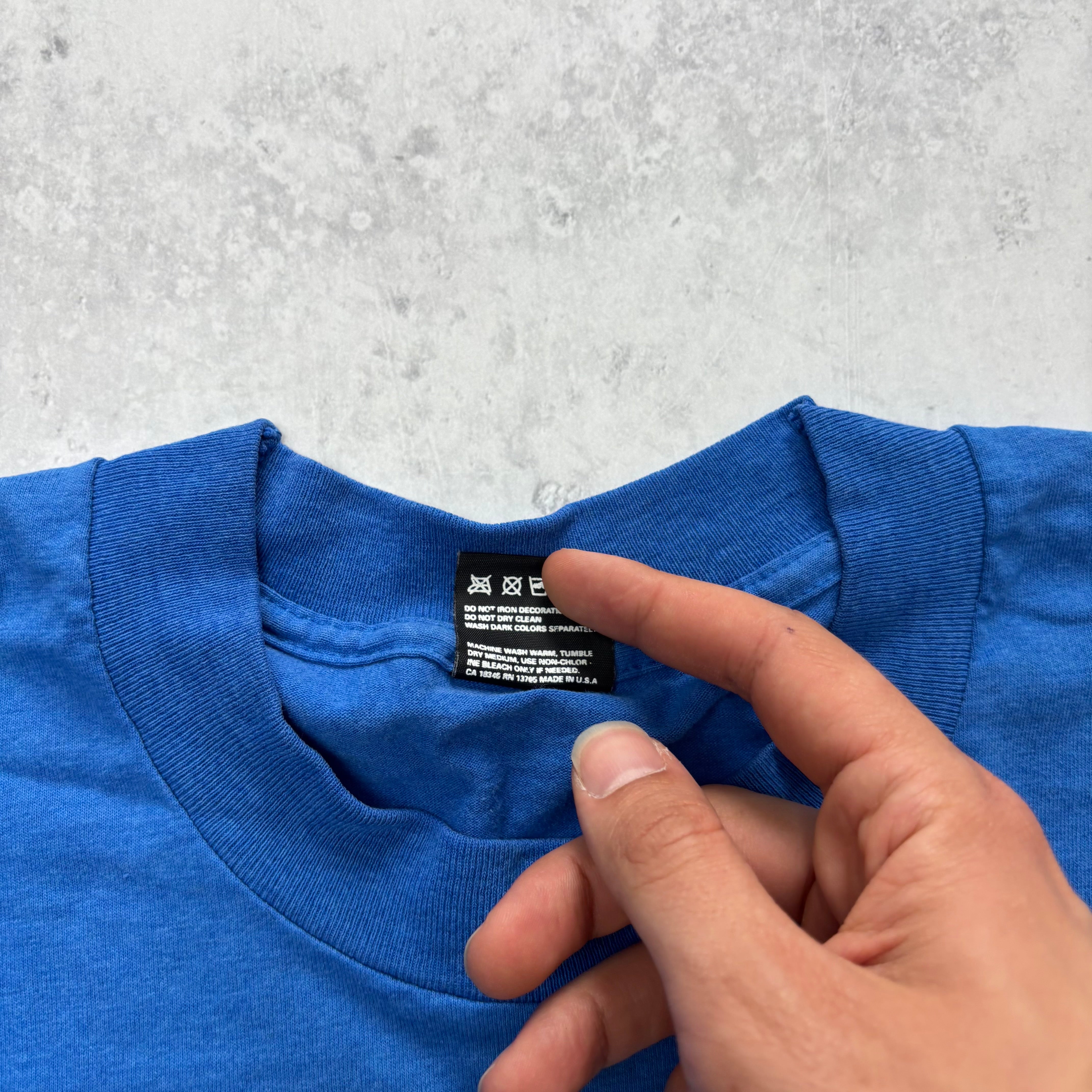 Vintage T Shirt Mens XL Blue Single Stitch Graphic Print 90s USA Bank (E)