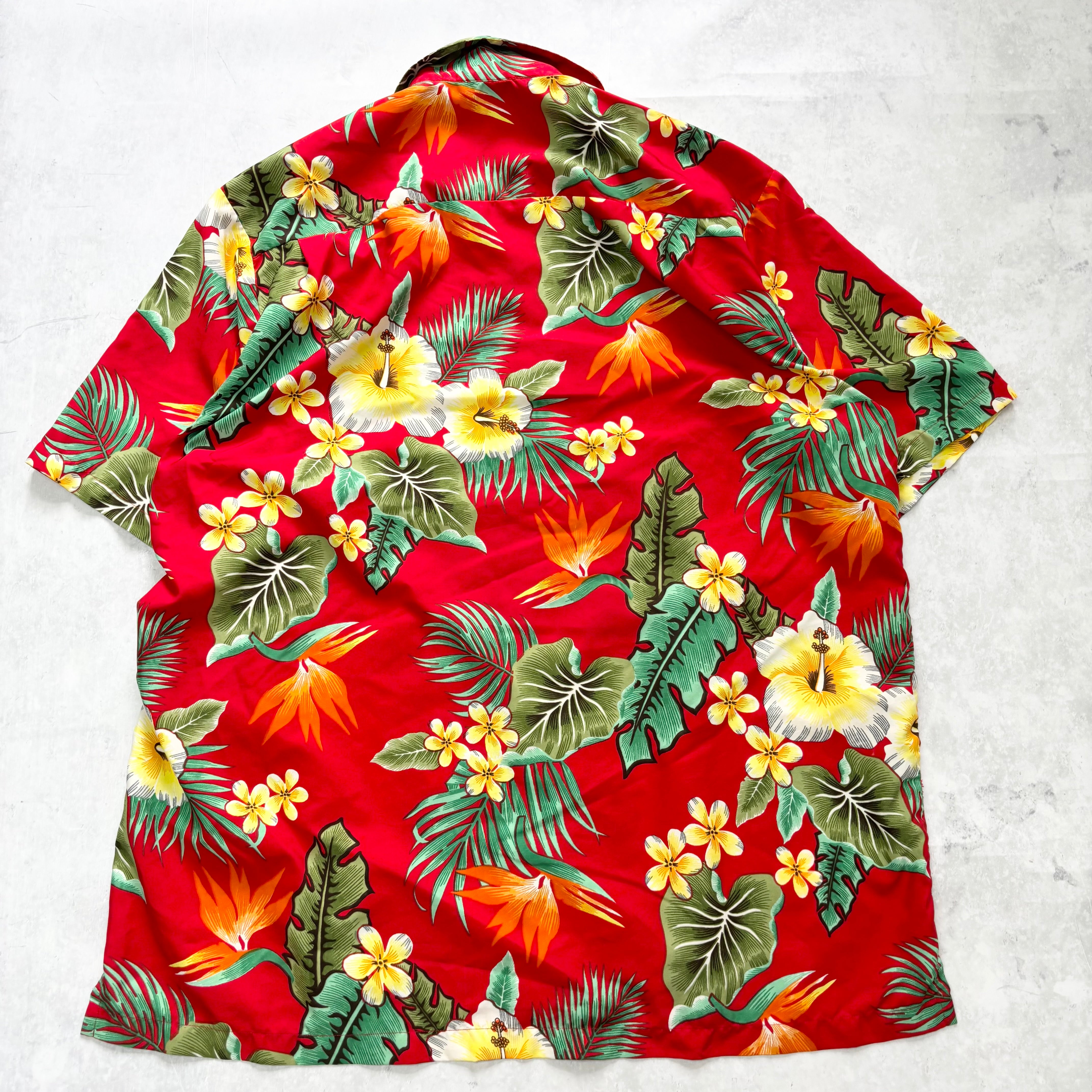 Hawaiian Shirt Mens XL Red Floral Aloha Short Sleeve Polyester (E)