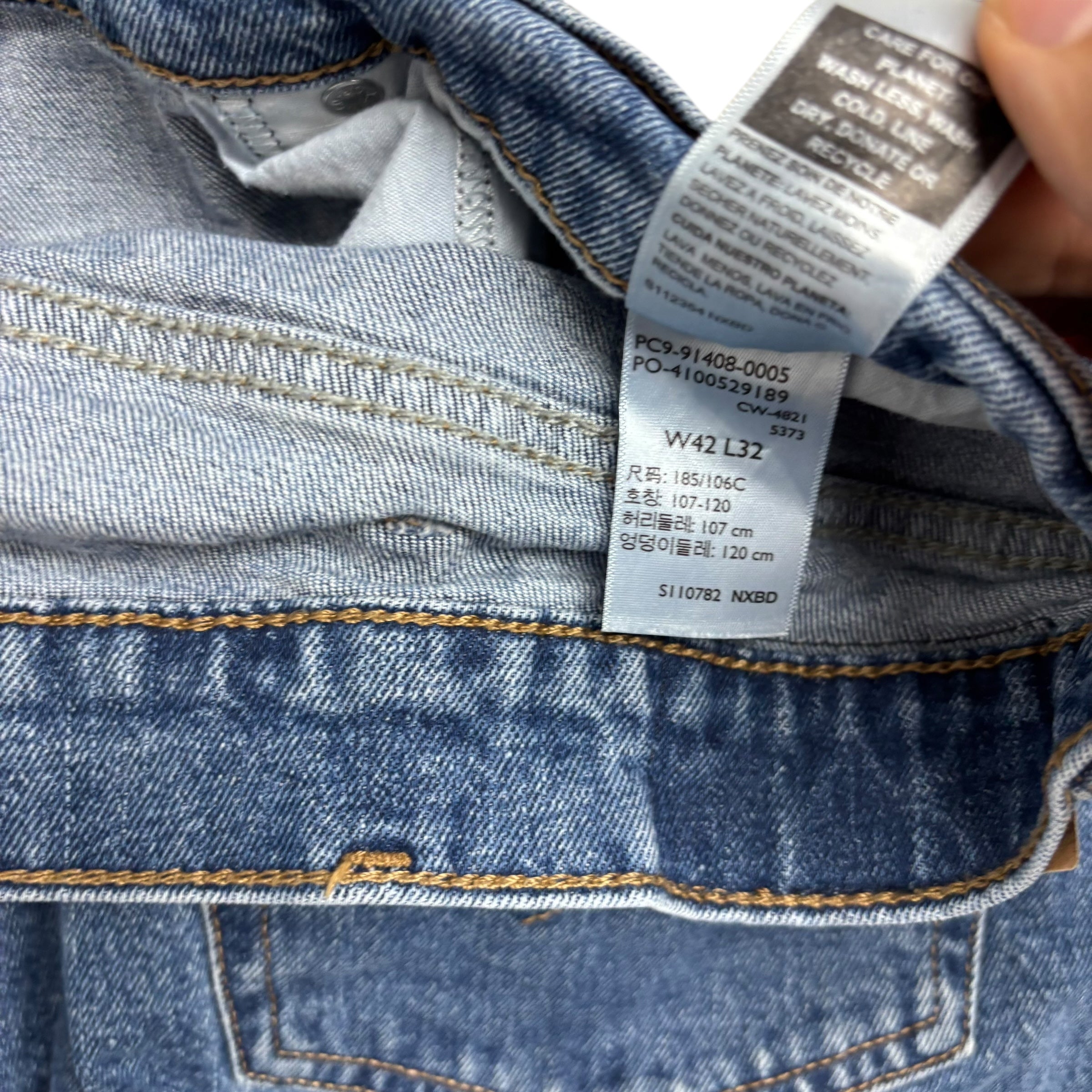 Levis Signature Jeans W42 L32 Mens Mid Blue Relaxed Straight Stretch Denim (E)