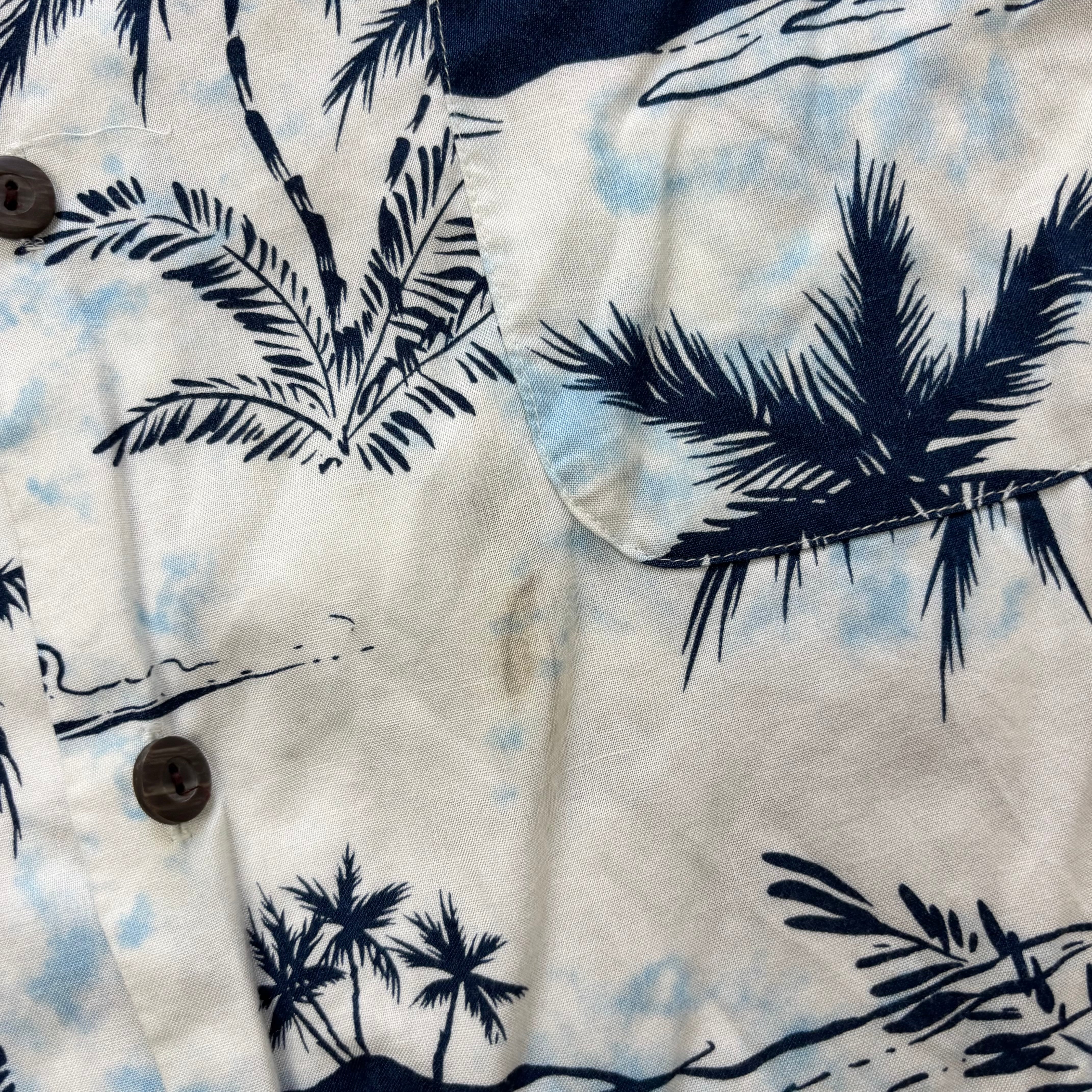 Hawaiian Shirt Mens Large White Floral Aloha Short Sleeve Rayon