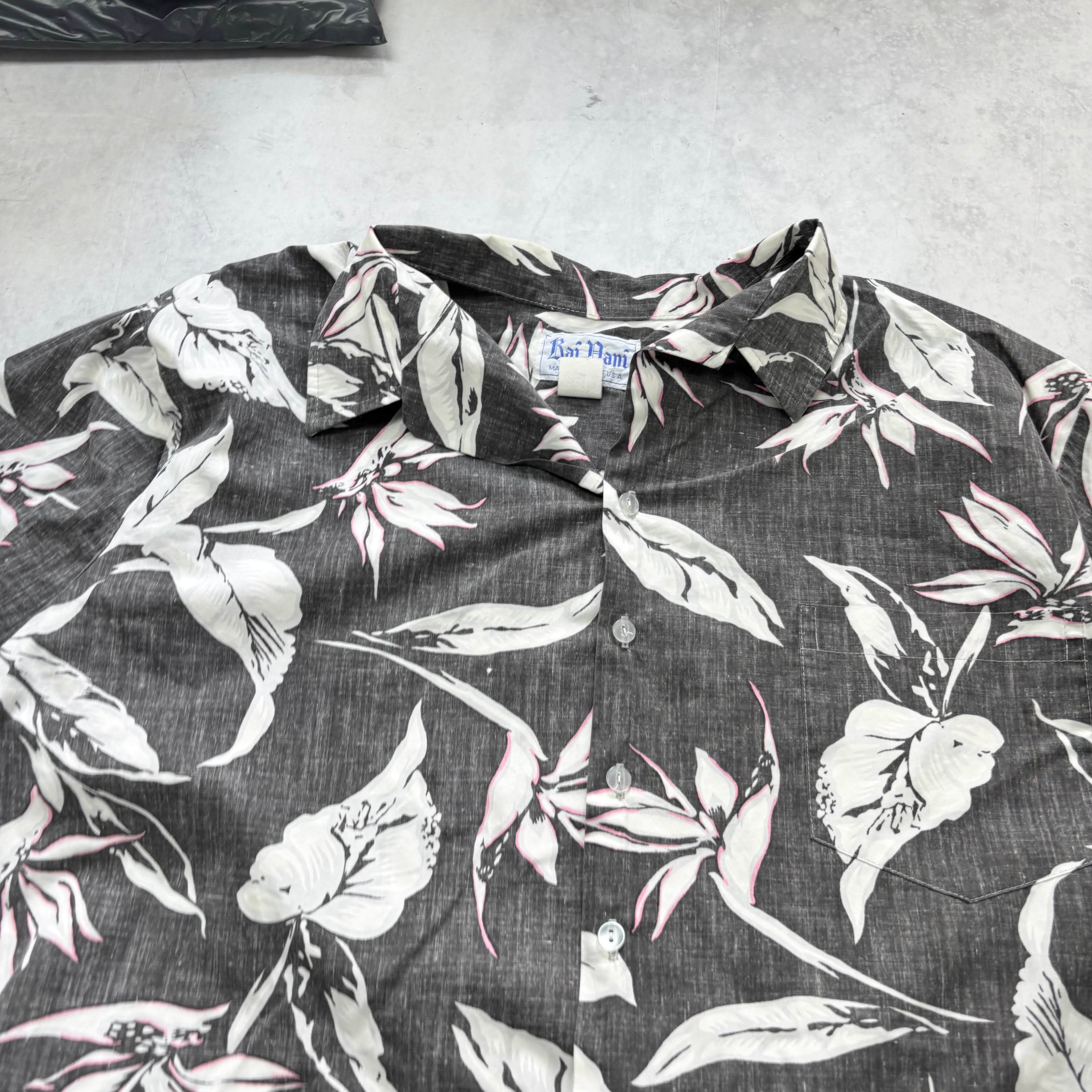 Vintage Hawaiian Shirt Mens XXL Grey Floral Aloha Short Sleeve Cotton (E)