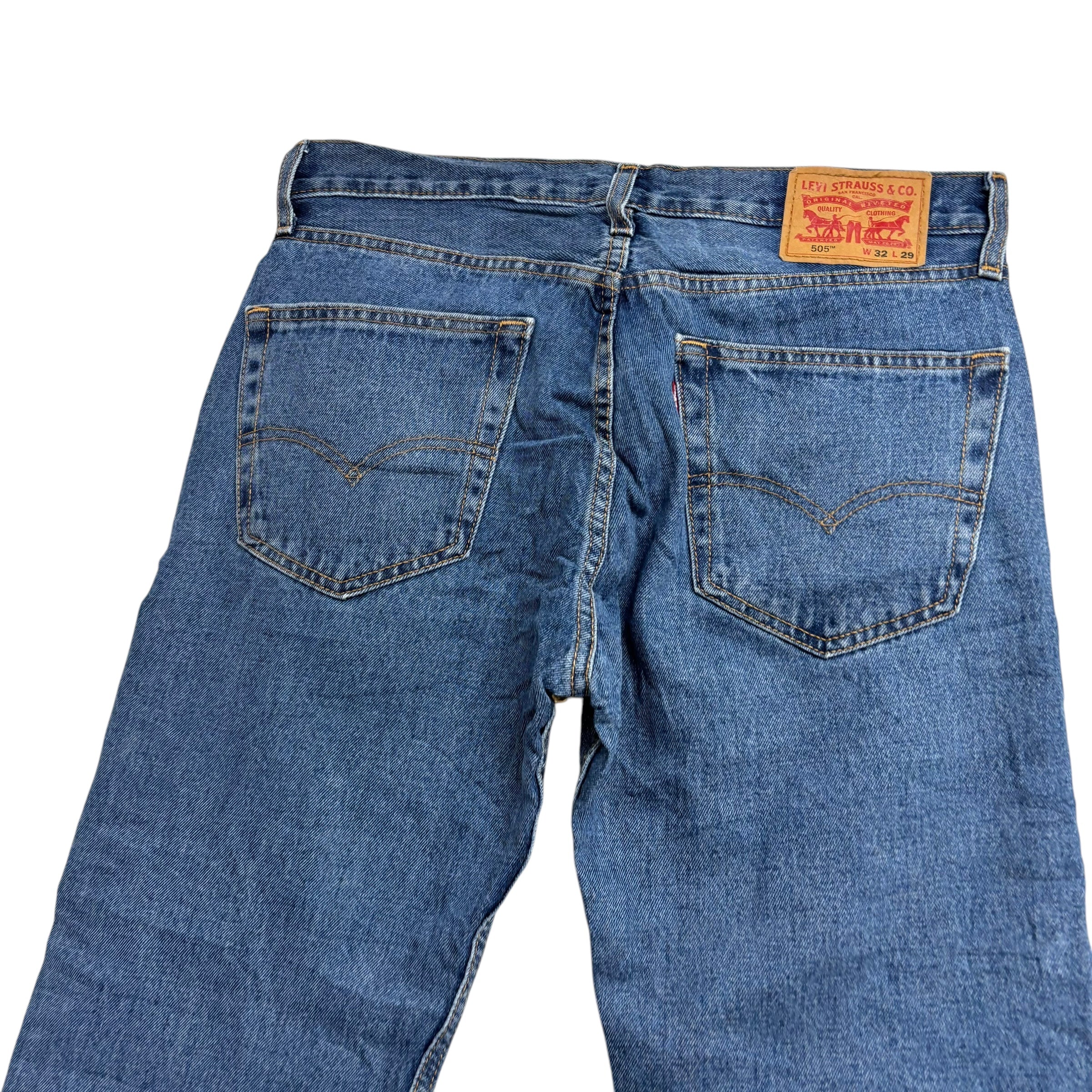 Levis 505 Jeans W32 L29 Mens Mid Blue Regular Straight Fit Denim