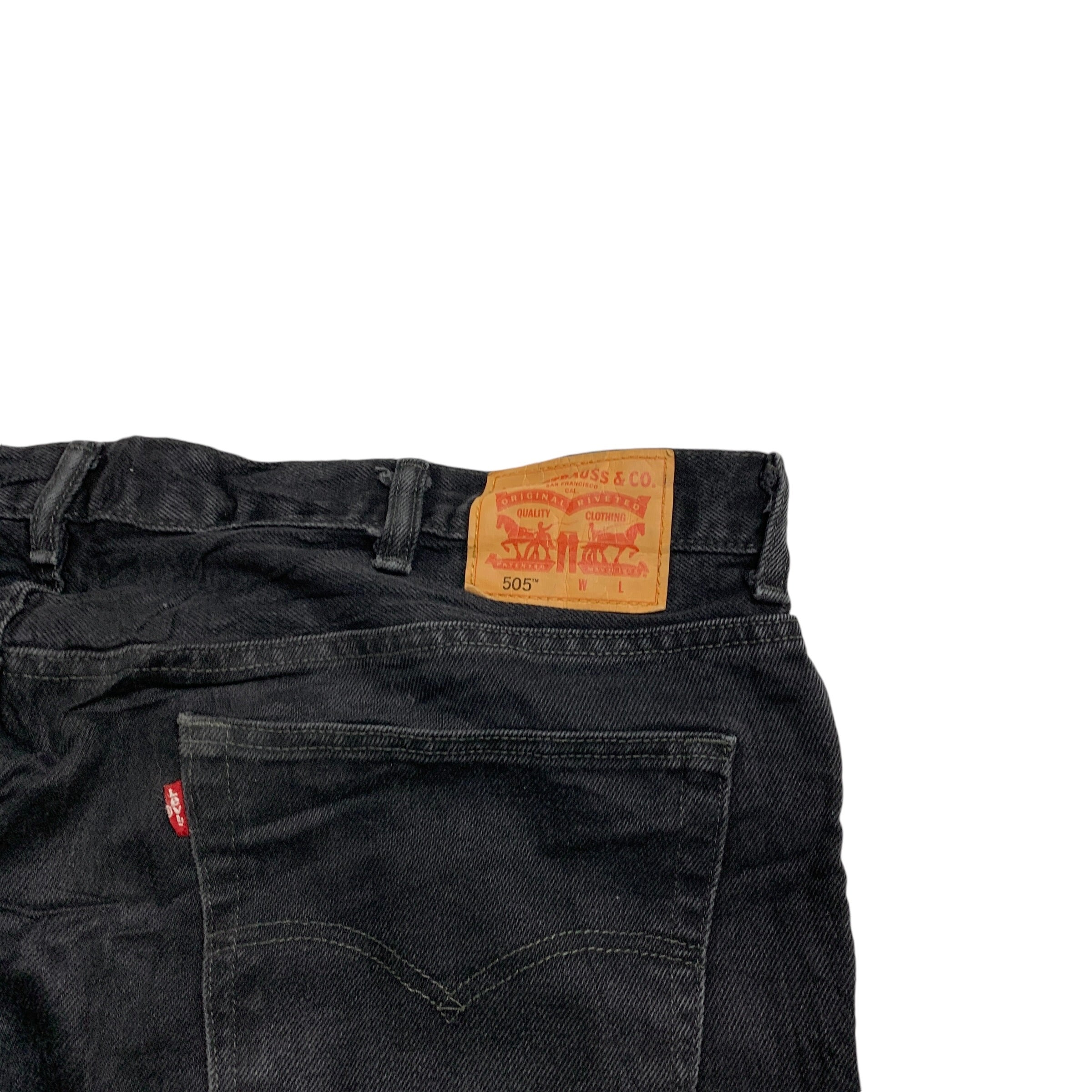 Levis 505 Jeans W46 L32 Mens Black Regular Straight Fit Denim