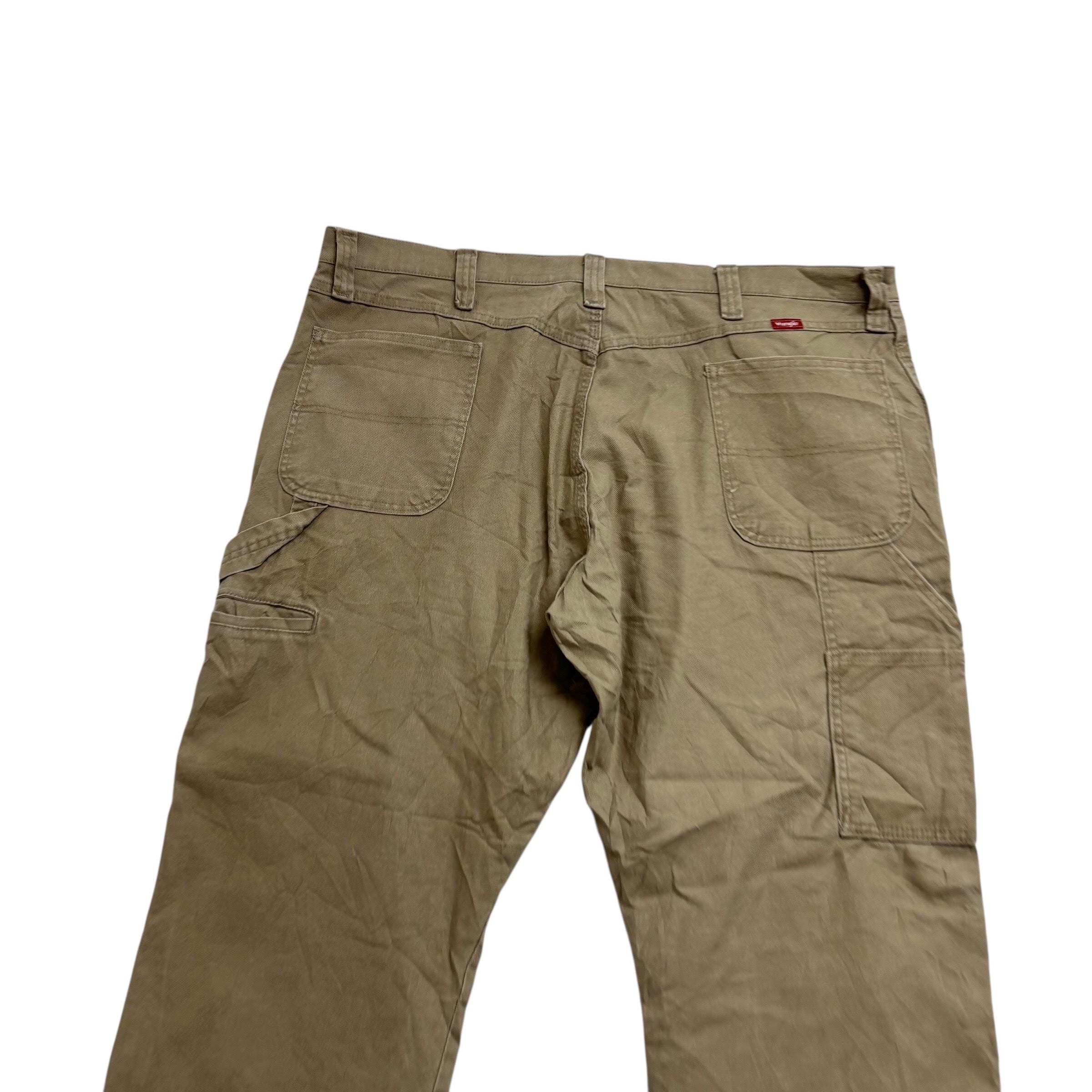 Wrangler Carpenter Pants W42 L30 Mens Khaki Relaxed Straight Stretch Trousers