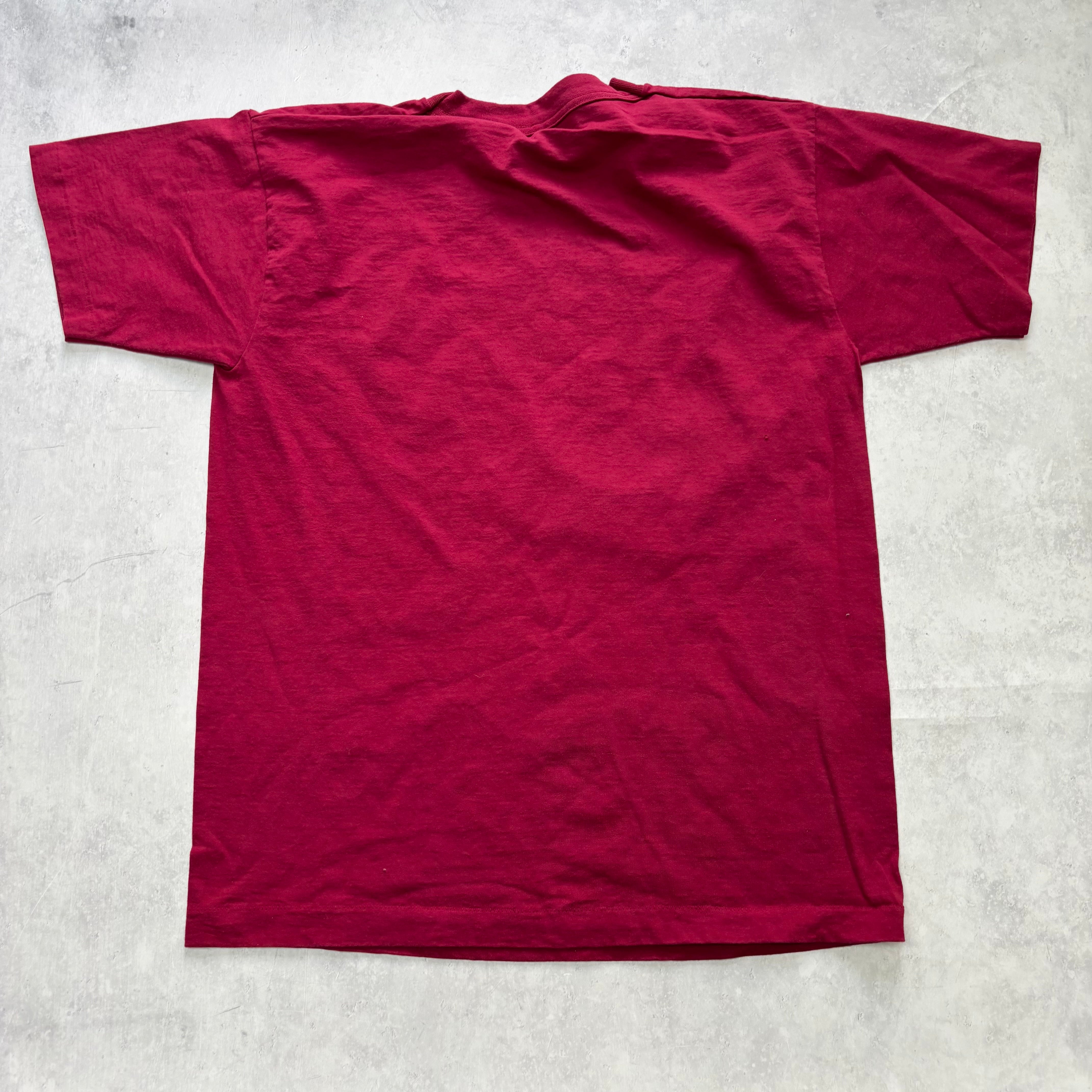 Vintage T Shirt Mens Medium Burgundy Single Stitch Graphic Print 90s USA