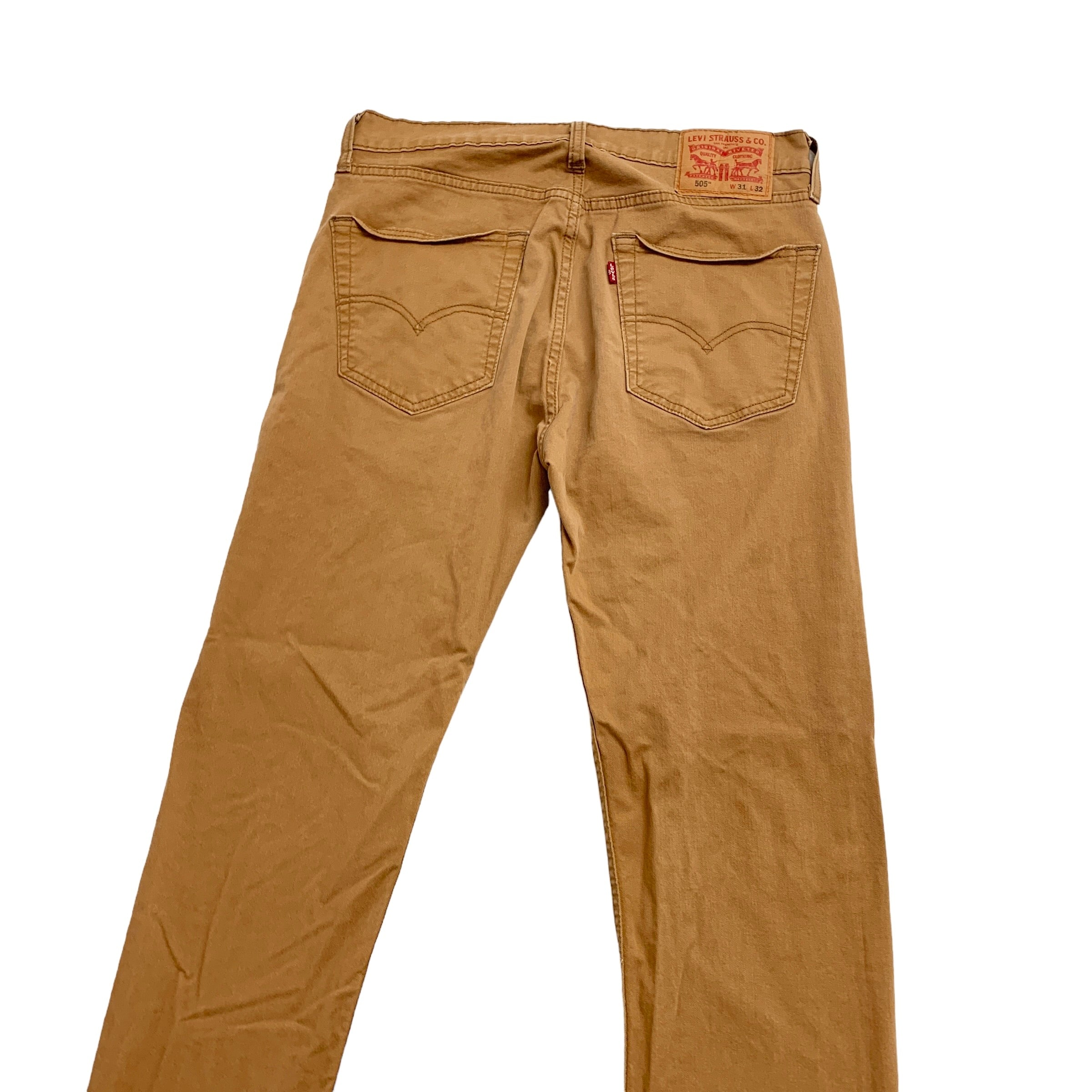 Levis 505 Trousers W31 L31 Mens Gold Tan Regular Straight Fit Cotton Stretch