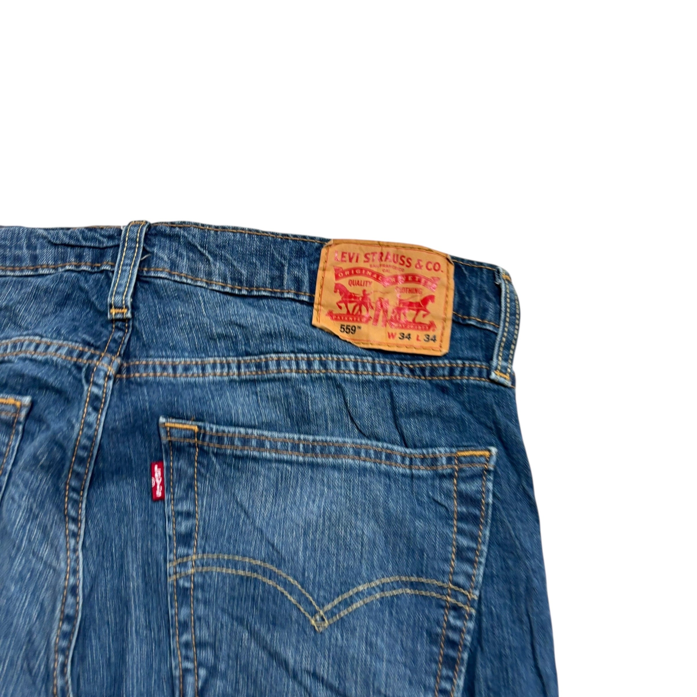 Levis 559 Jeans W34 L34 Mens Dark Blue Regular Straight Fit Stretch Denim (E)