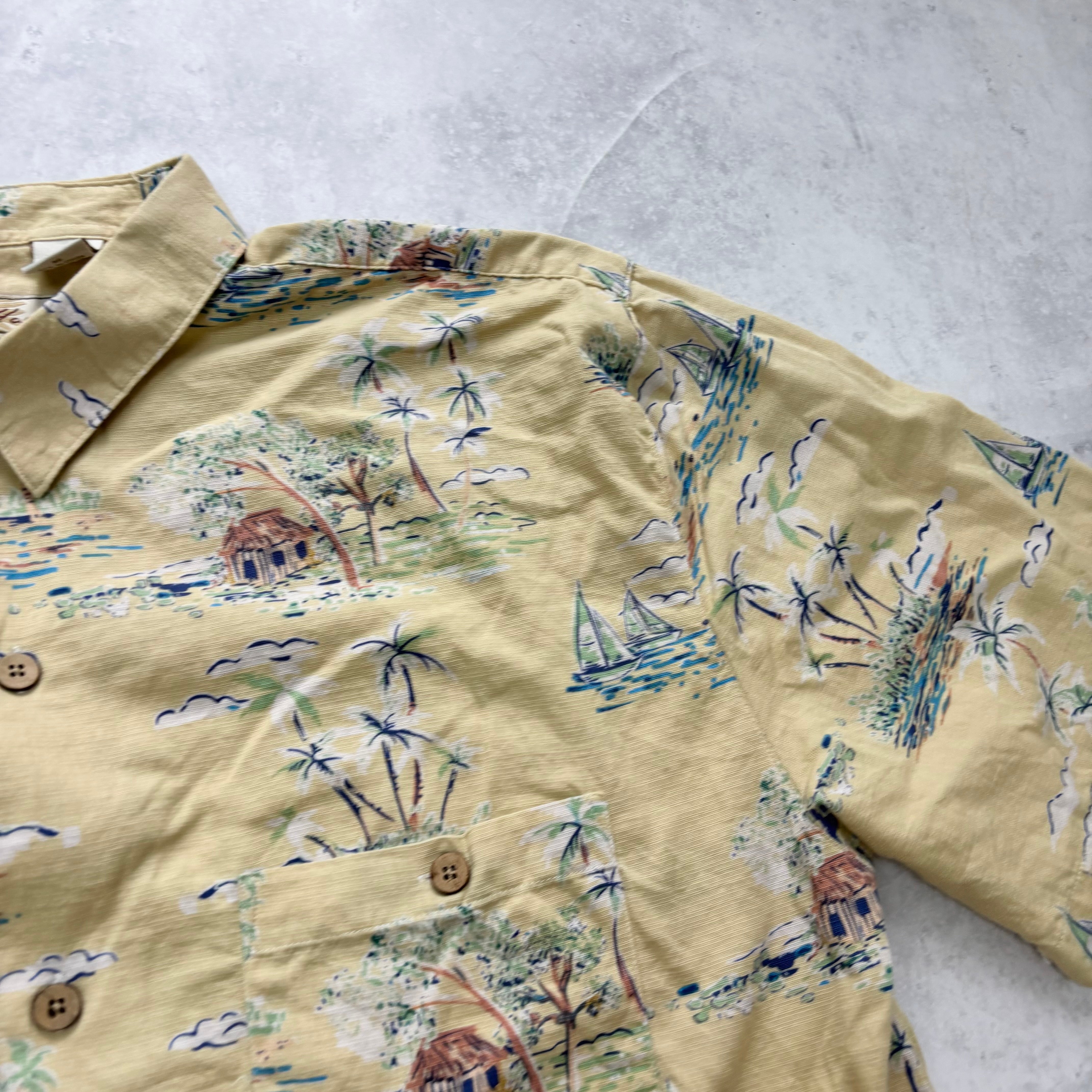Vintage Hawaiian Shirt Mens XL Yellow Floral Aloha Short Sleeve Cotton (E)