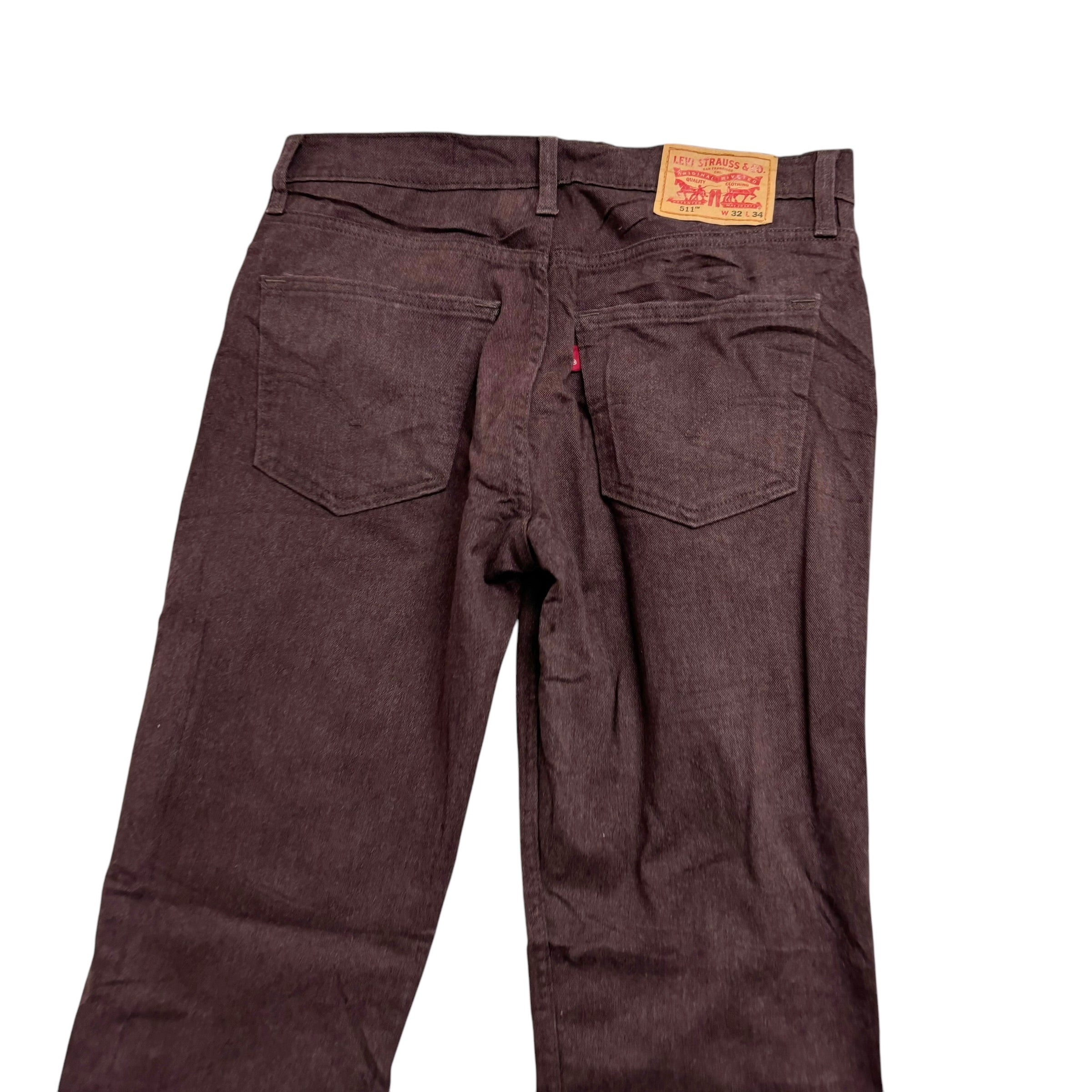 Levis 511 Trousers W32 L34 Mens Burgundy Slim Fit Stretch Pants