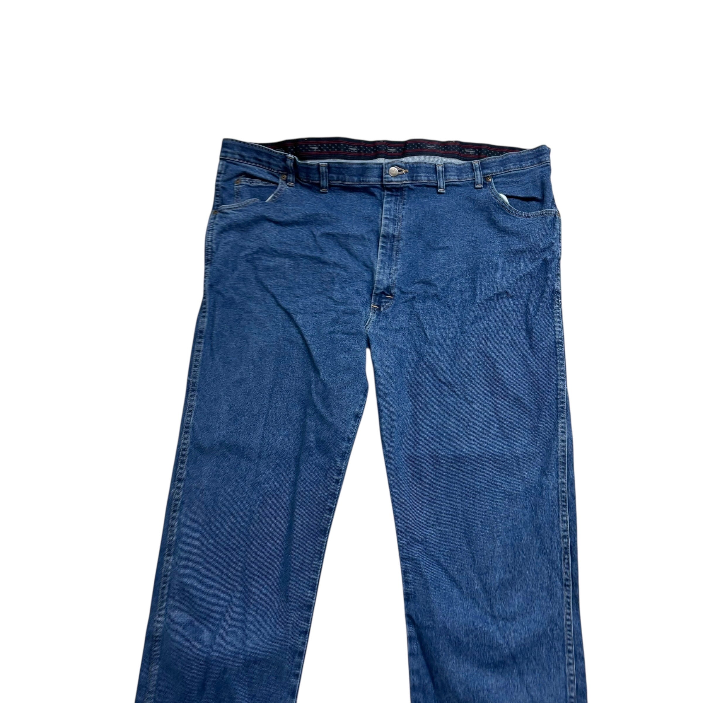 Wrangler Jeans W48 L30 Mens Mid Blue Regular Straight Fit Stretch Denim (E)