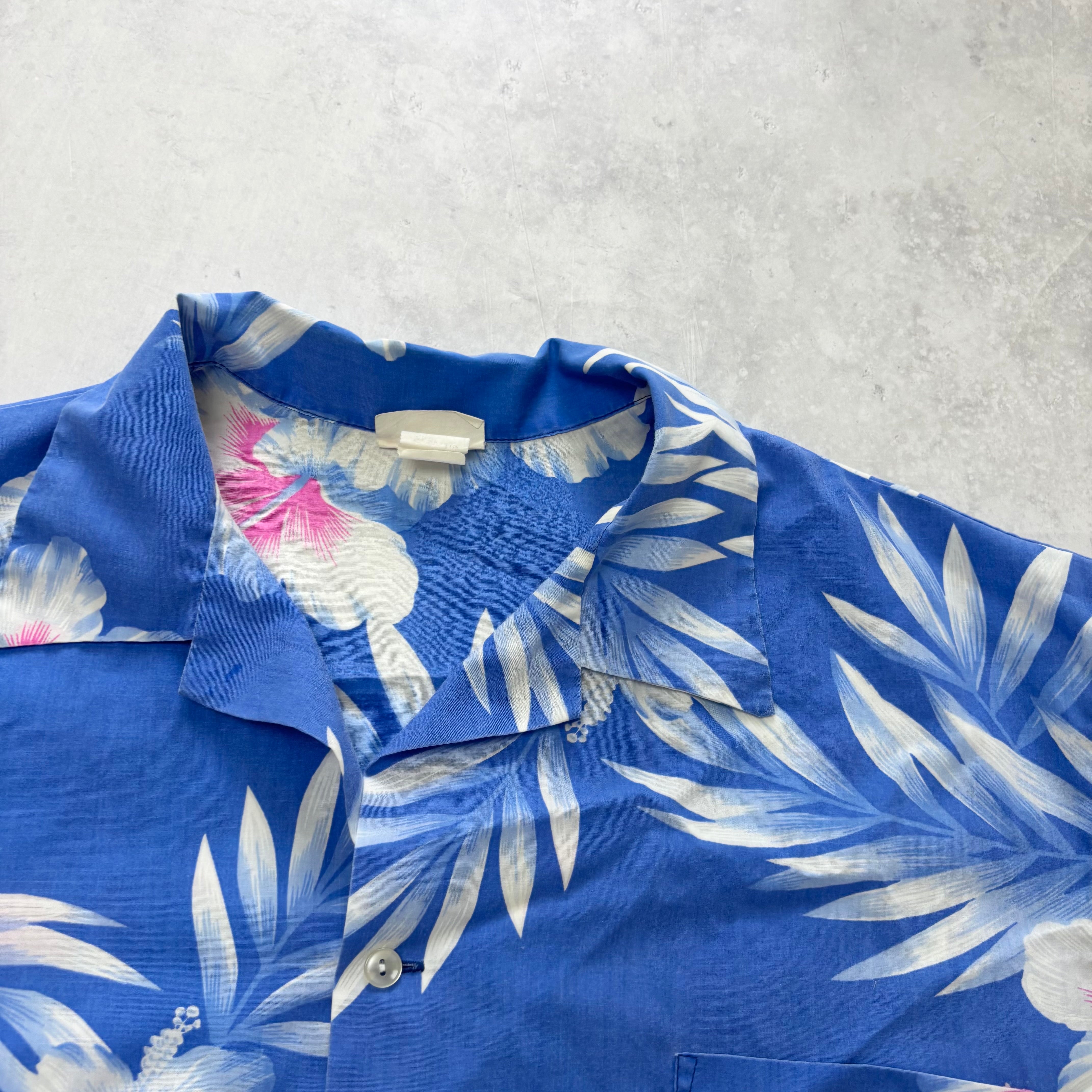 Vintage Hawaiian Shirt Mens XL Blue Floral Aloha Short Sleeve (E)